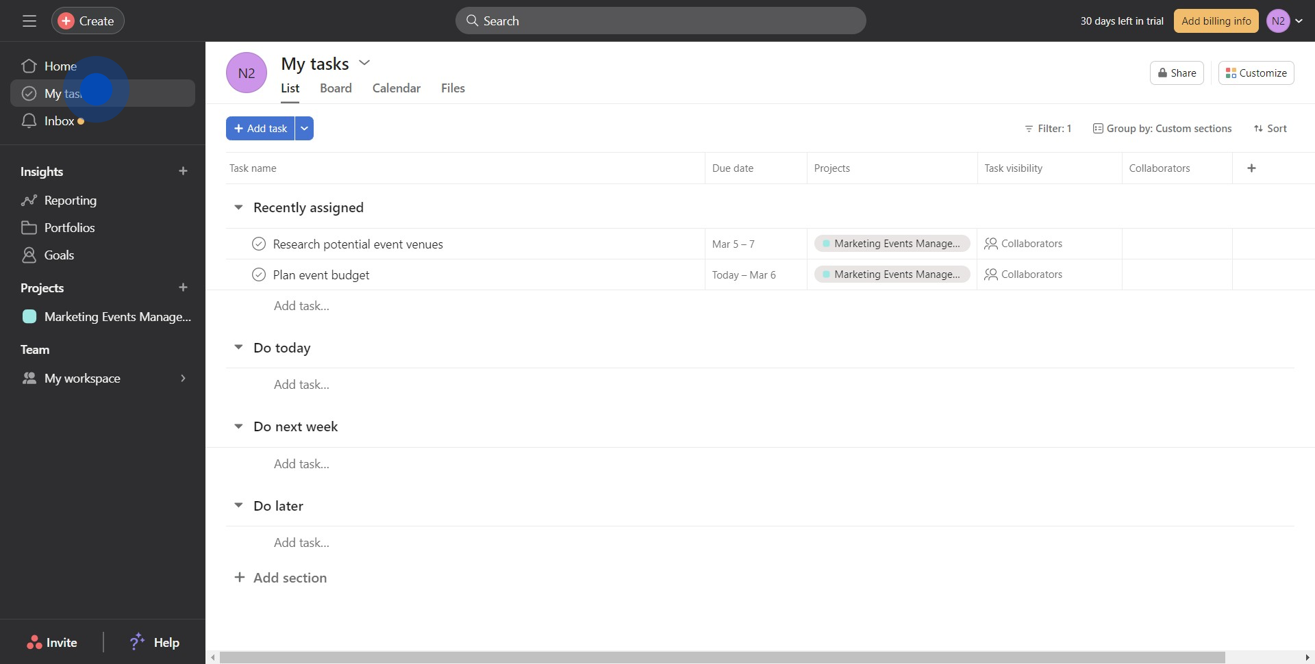 1 Click on "My tasks"