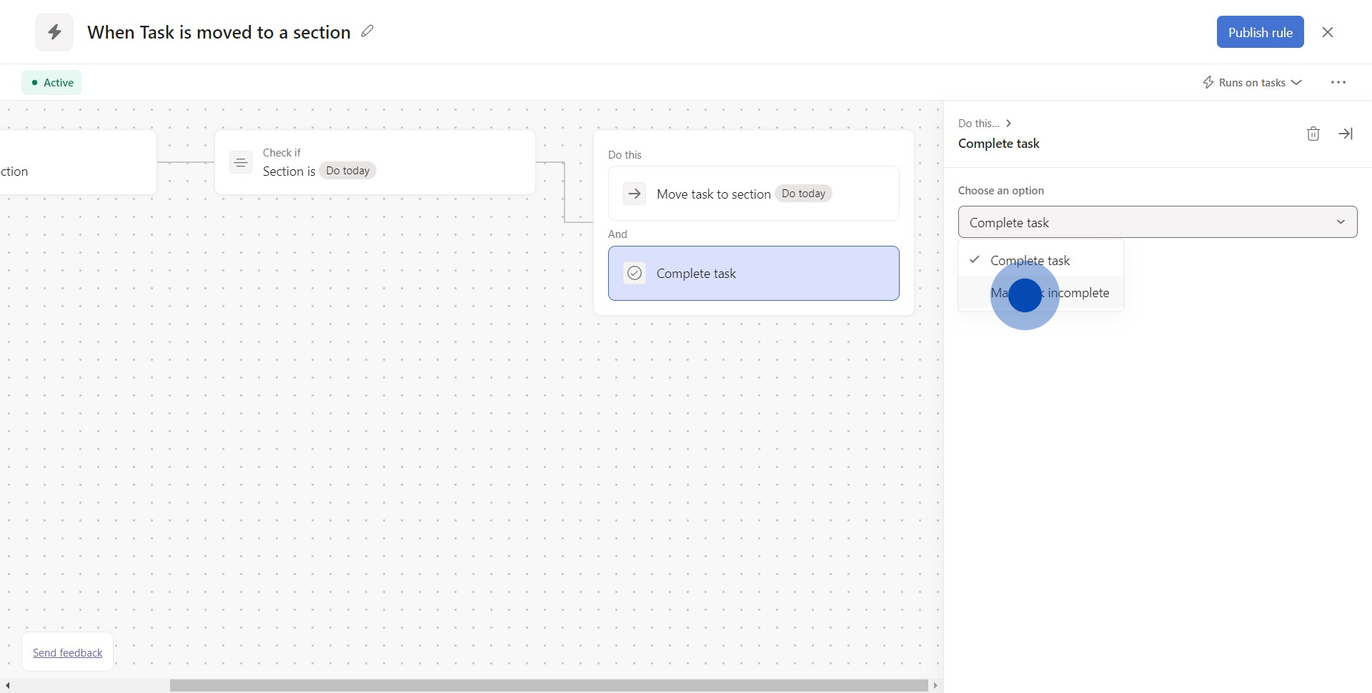 12 Click on "Mark task incomplete"