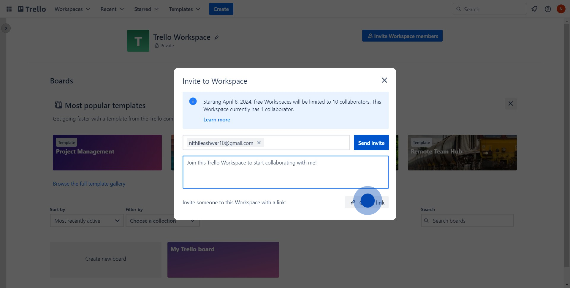 5 Click on "Send invite"
