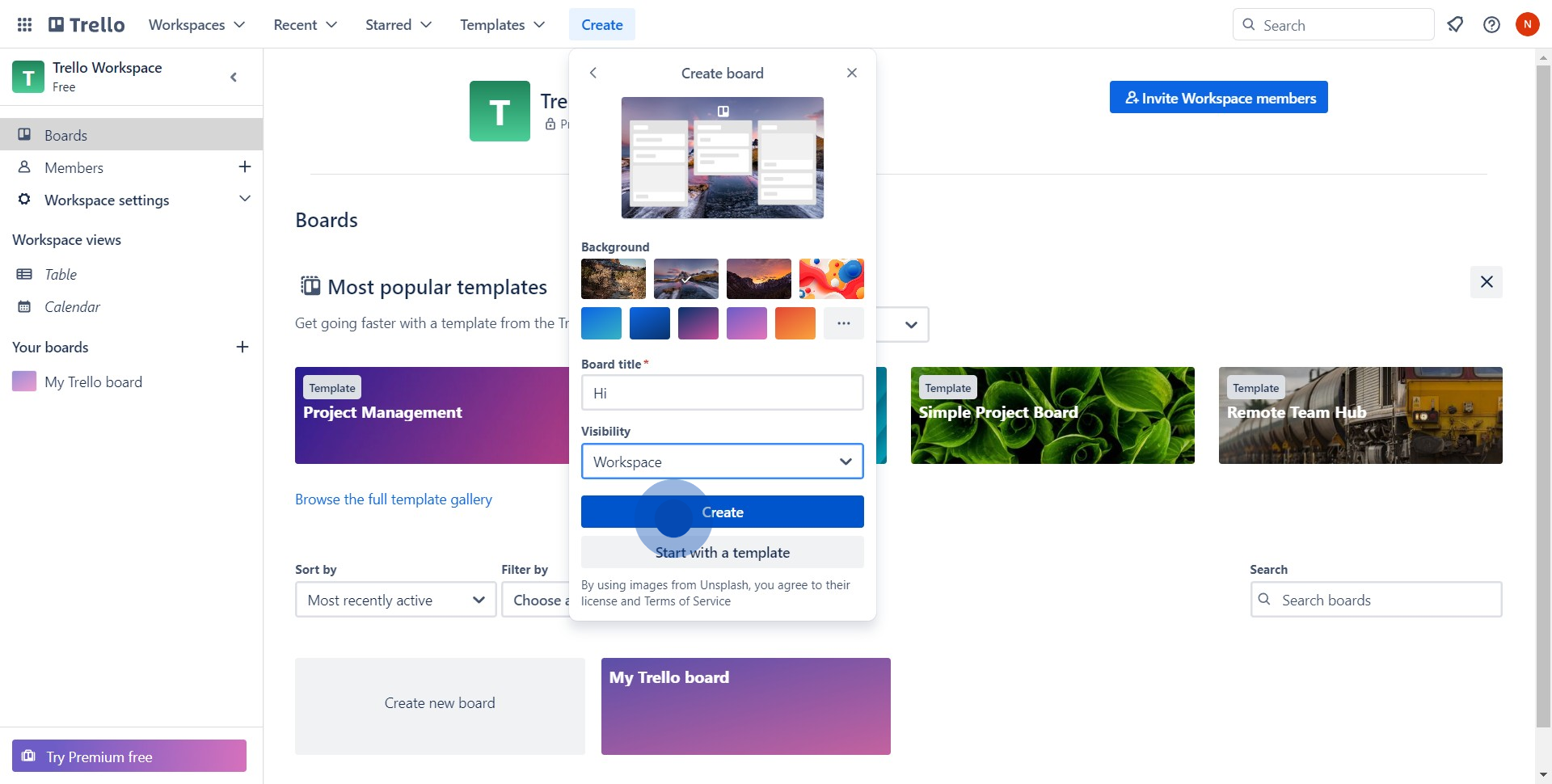 5 Click on "Create"