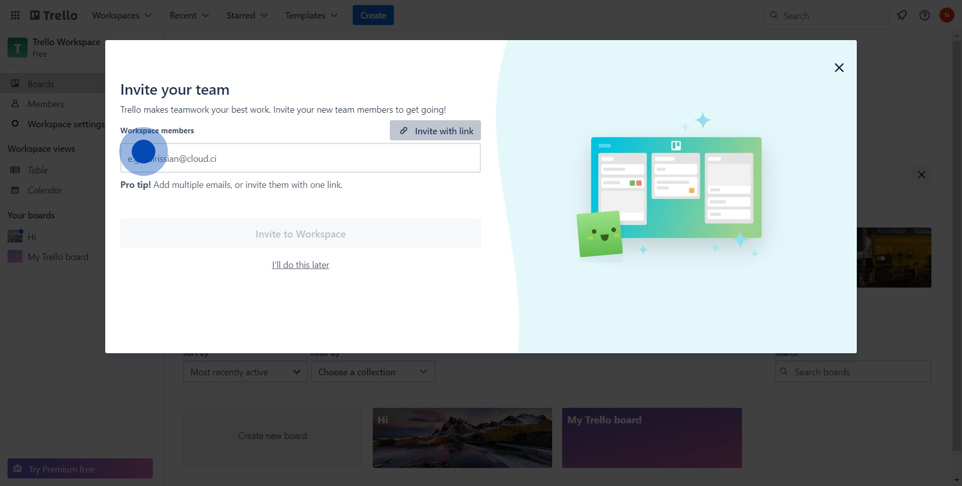 5 Click on "Invite with link"