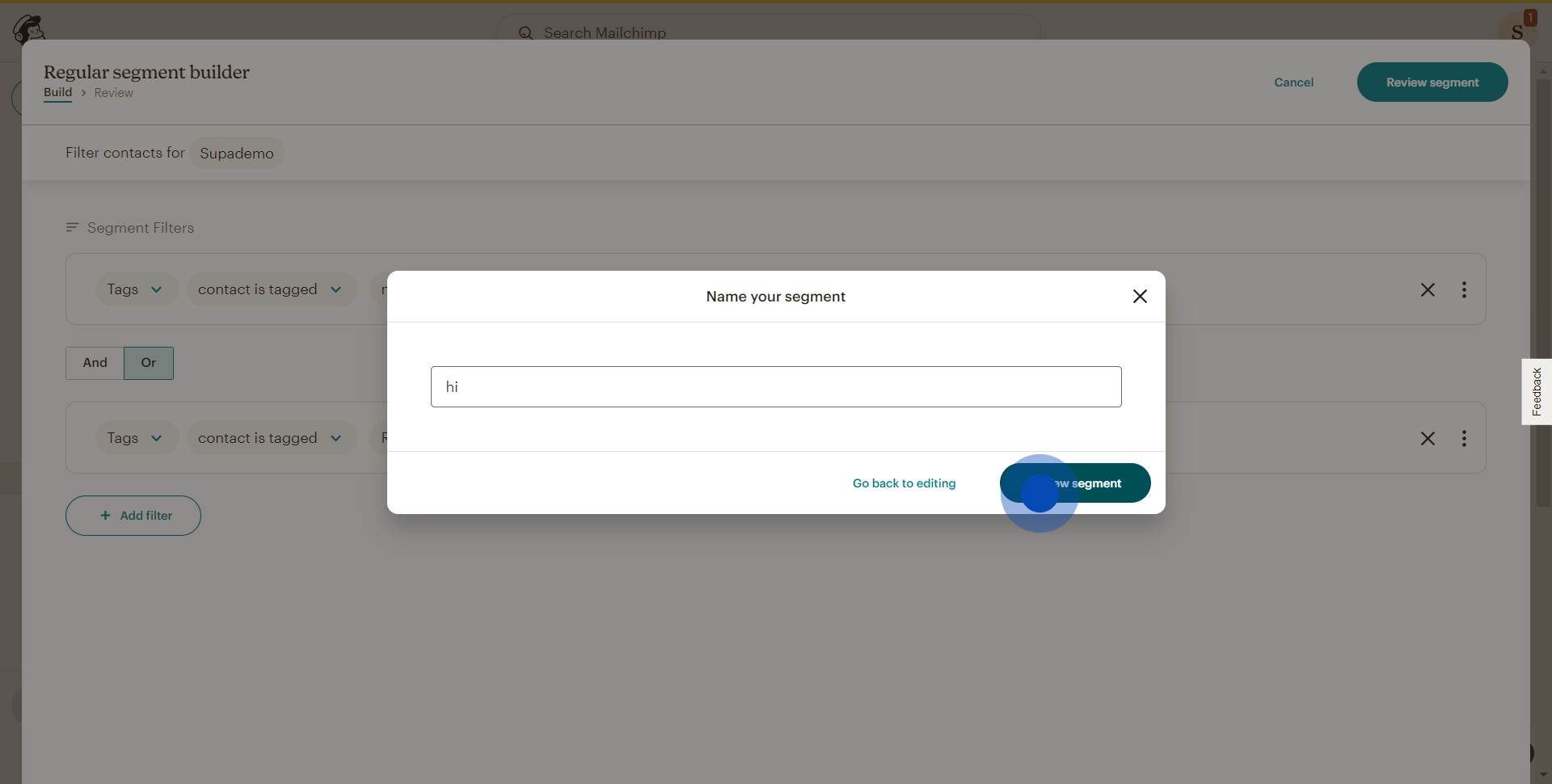 7 Click on "Review segment"