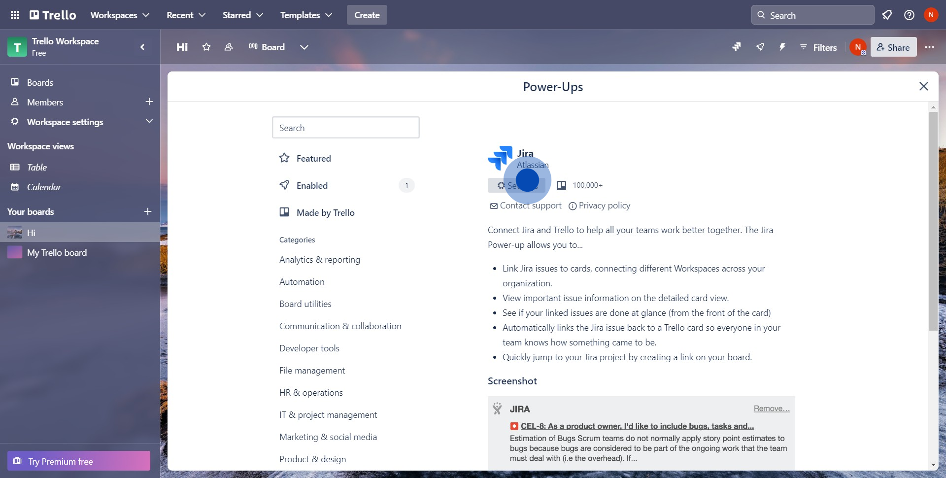 6 Click on "Settings"
