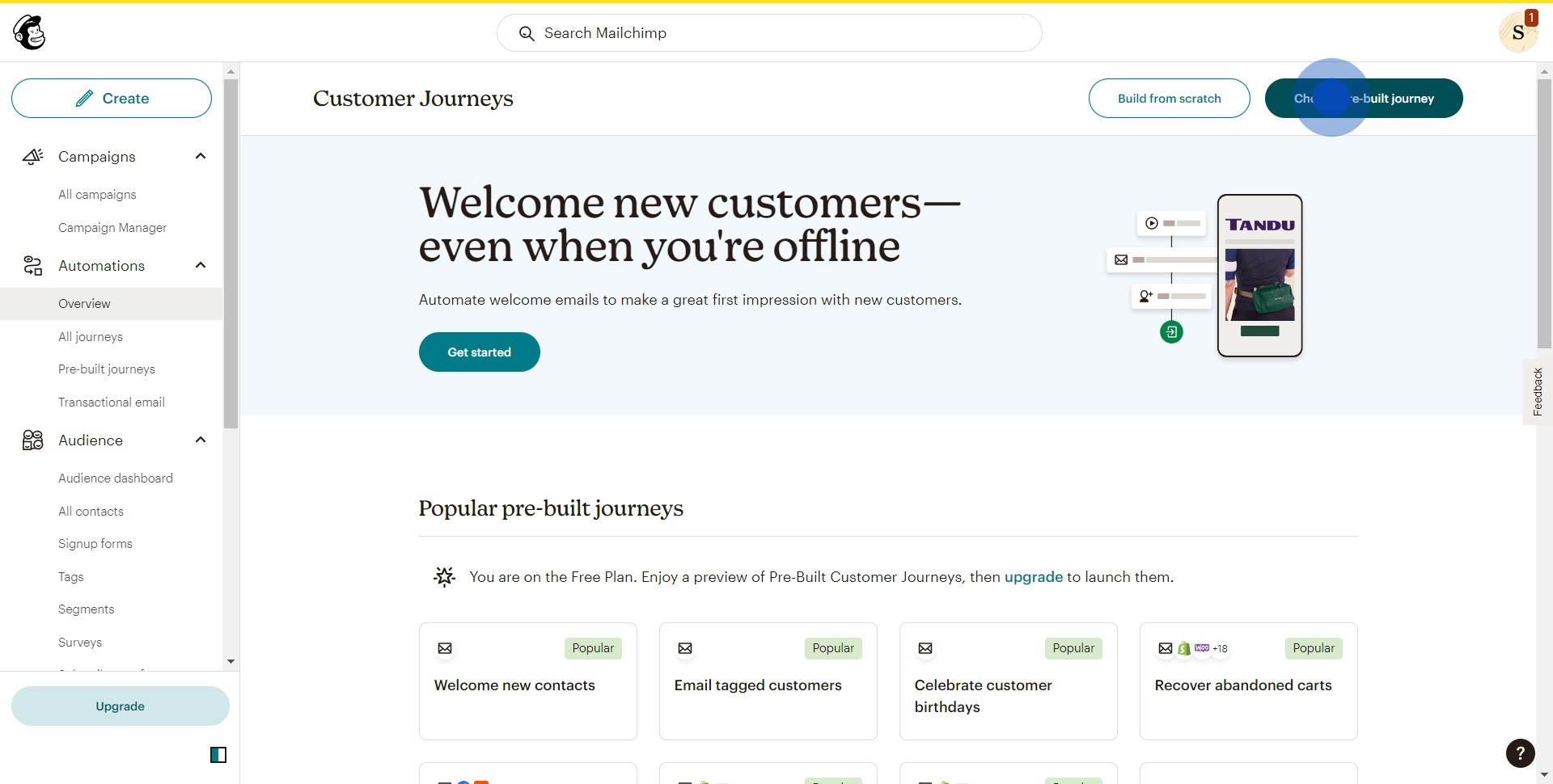 4 Click on "Choose pre-built journey"