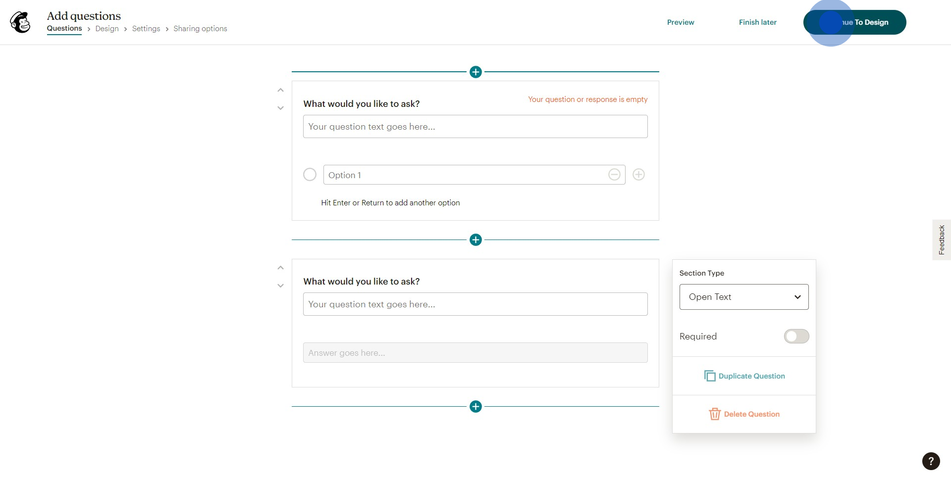 7 Click on "Continue To Design"
