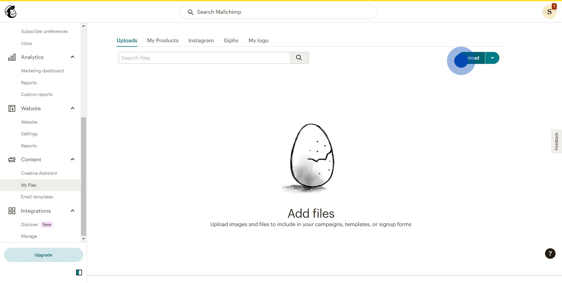 3 Click on "Upload"