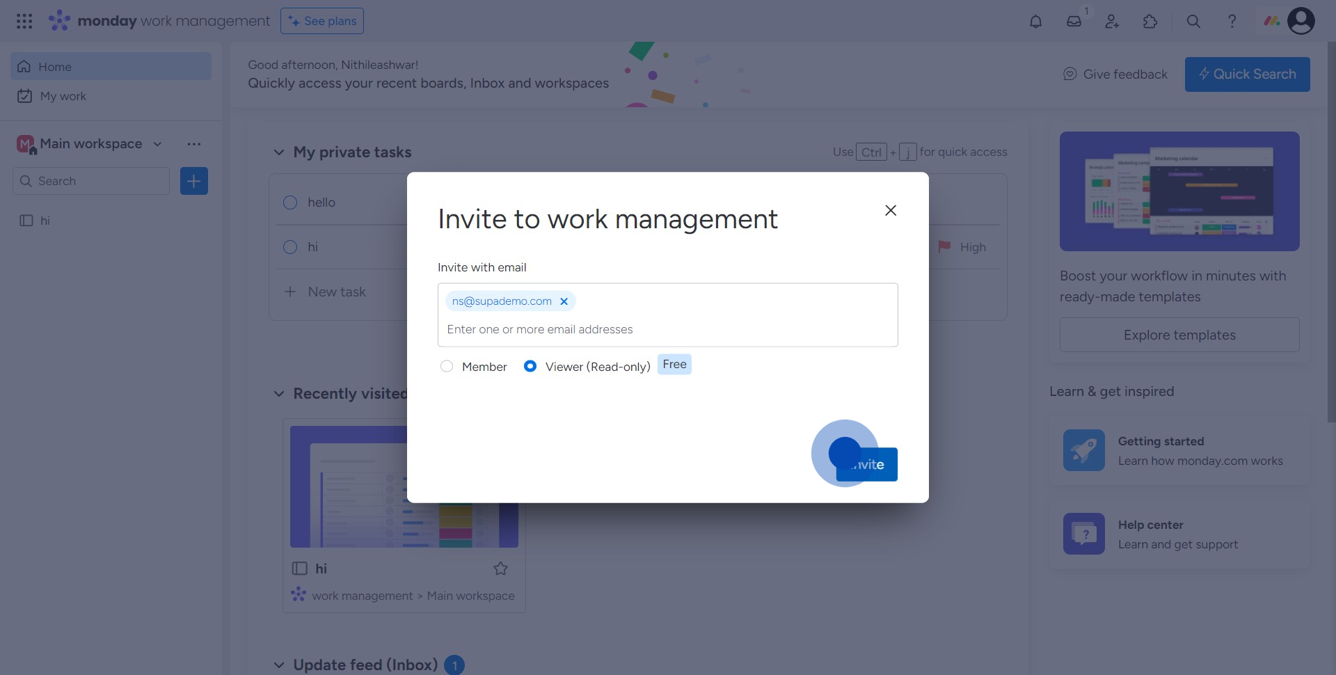 3 Click on "Invite"