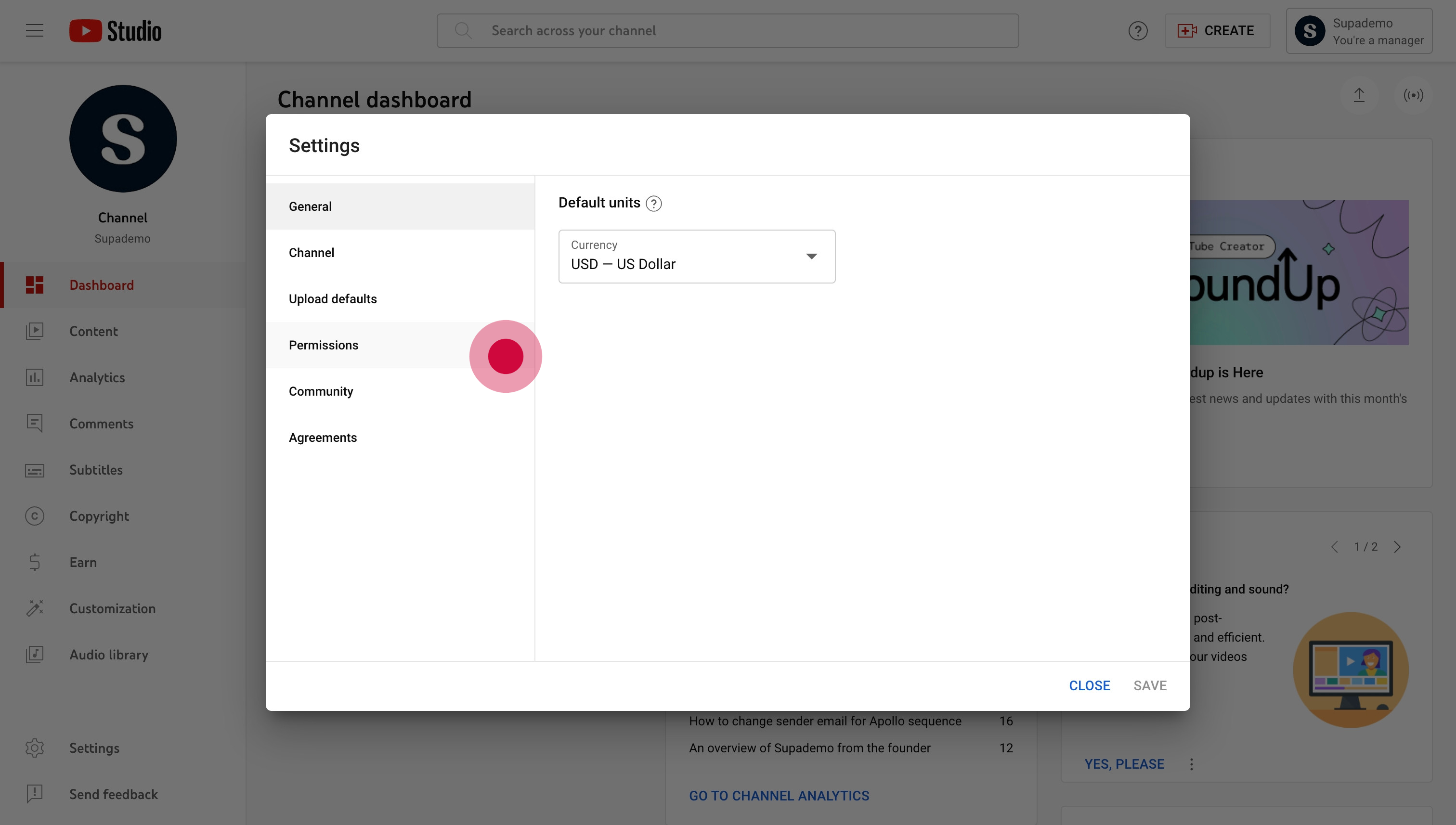 3 Click on "Permissions".