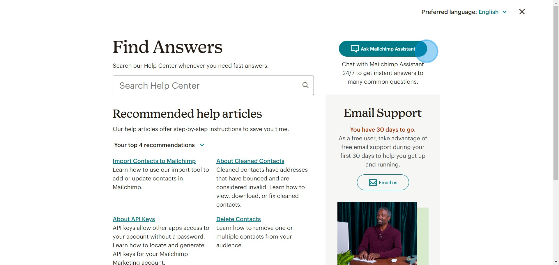 3 Click on "Ask Mailchimp Assistant"