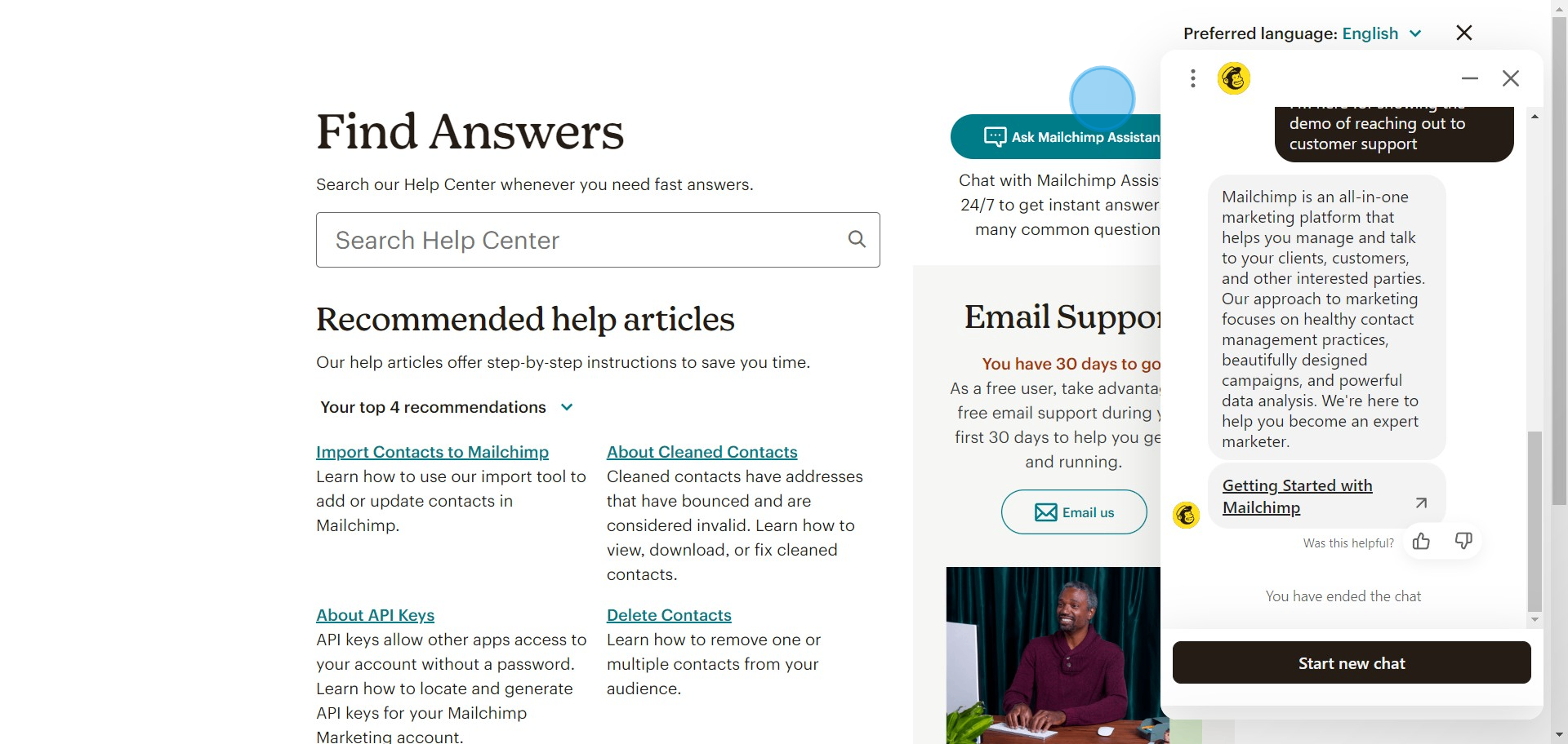 4 Click on "Ask Mailchimp Assistant"