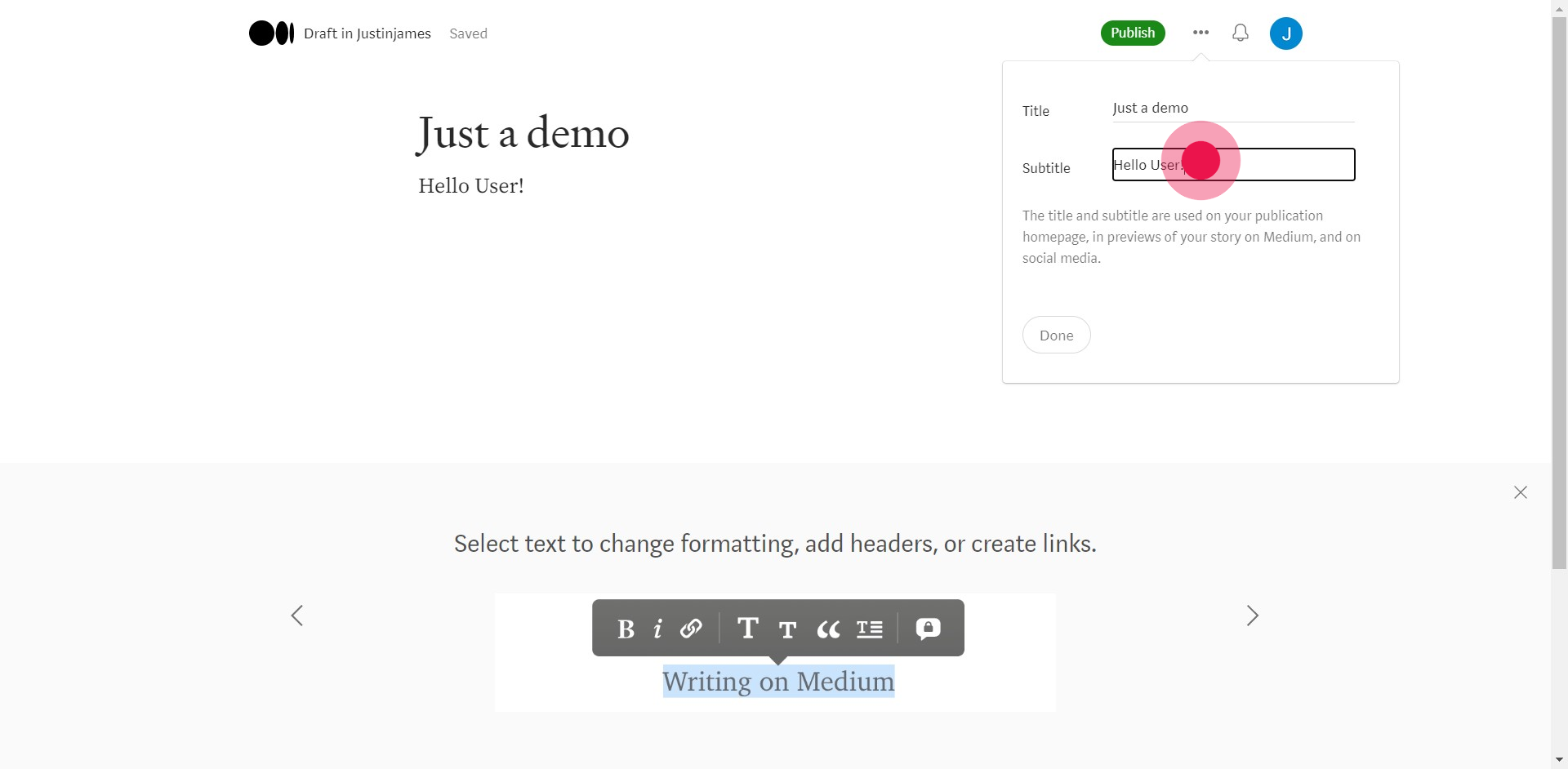 6 Click on "Hello User!"