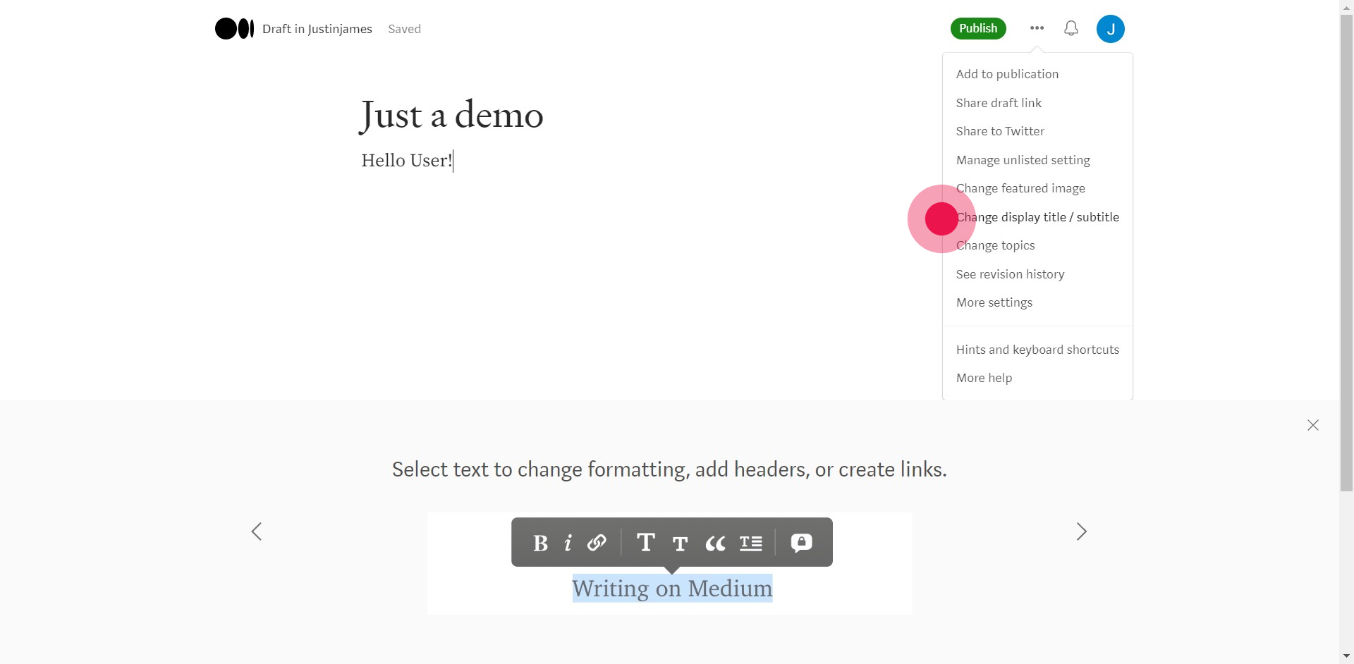 5 Click on "Change display title / subtitle"