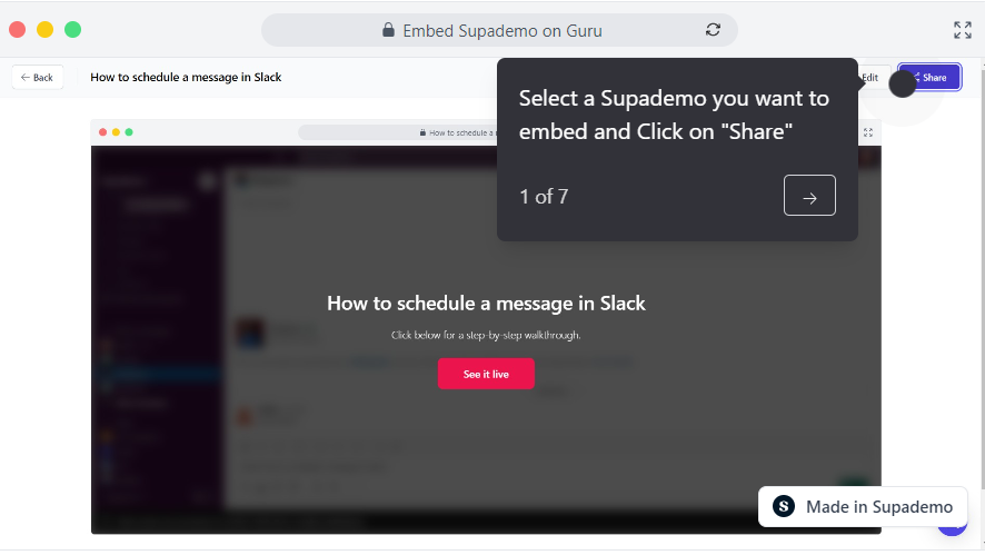 How to embed Supademo on Guru