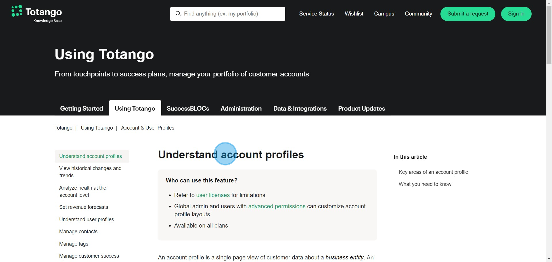 8 Click on "Understand account profiles"