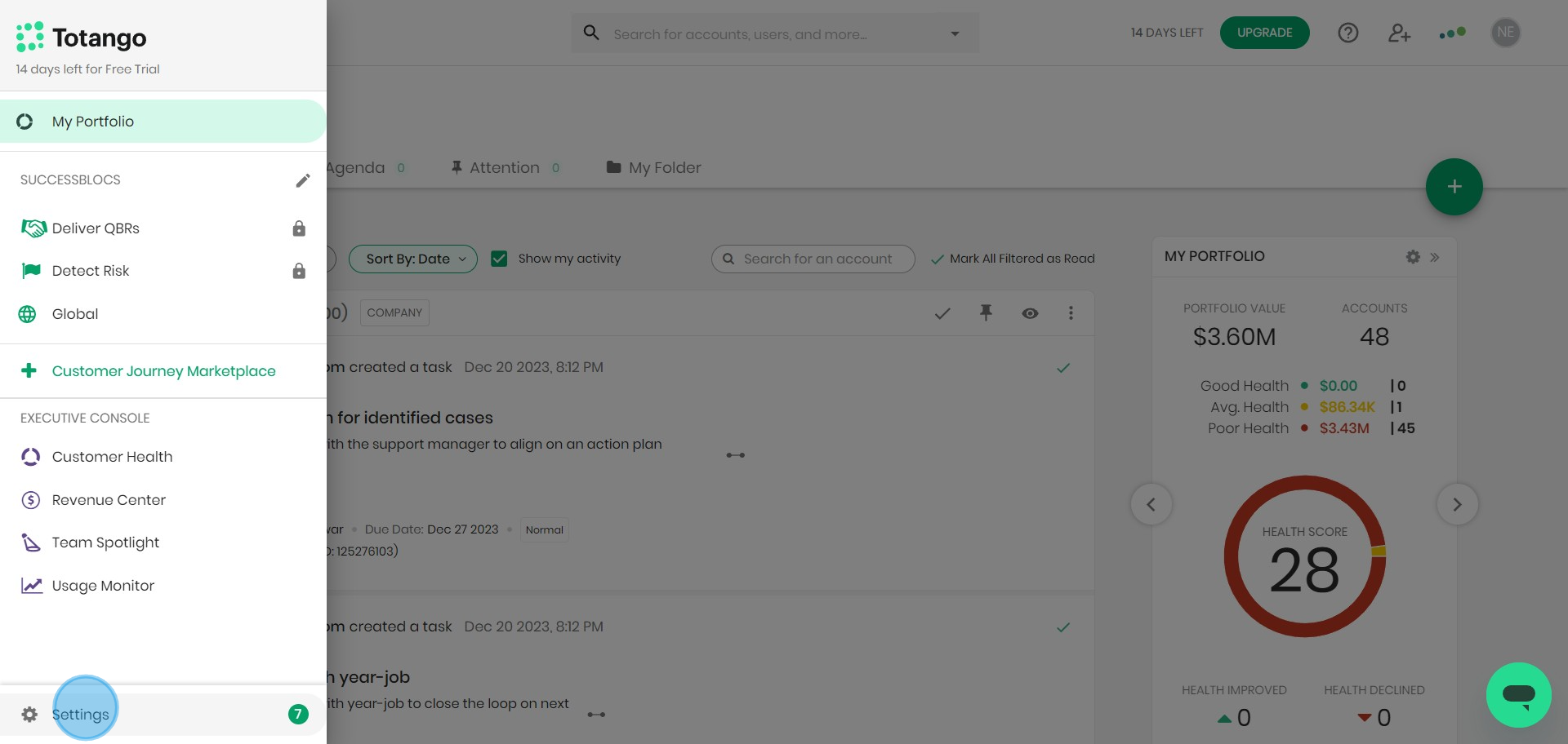 2 Click on "Settings"