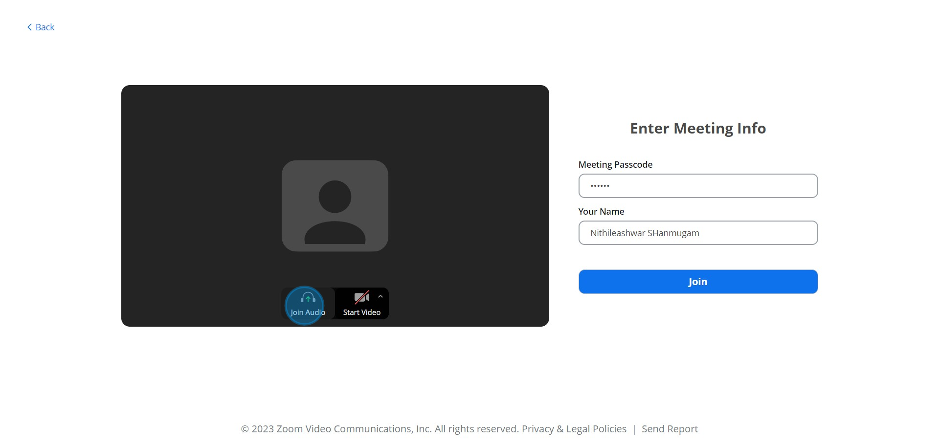 6 Click on "Join Audio"