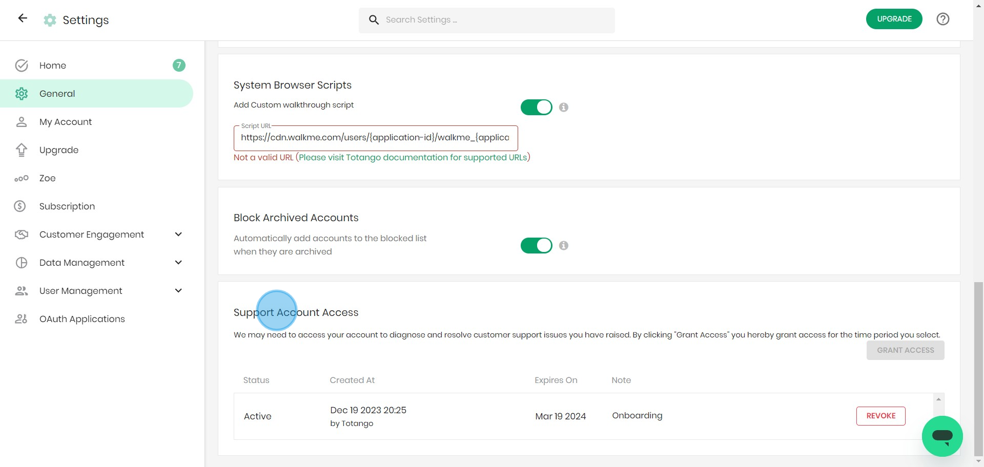 13 Click on "Support Account Access"