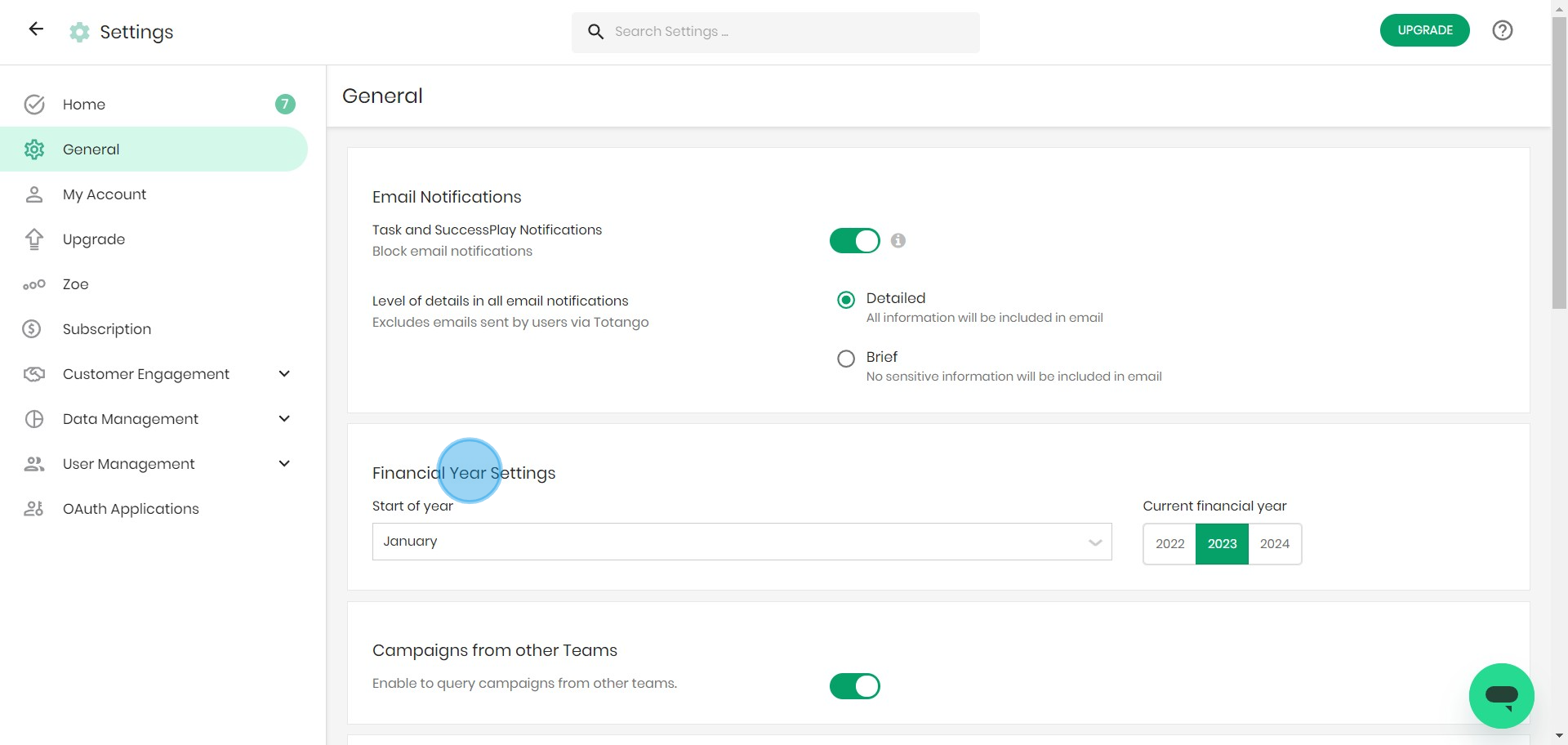 5 Click on "Financial Year Settings"