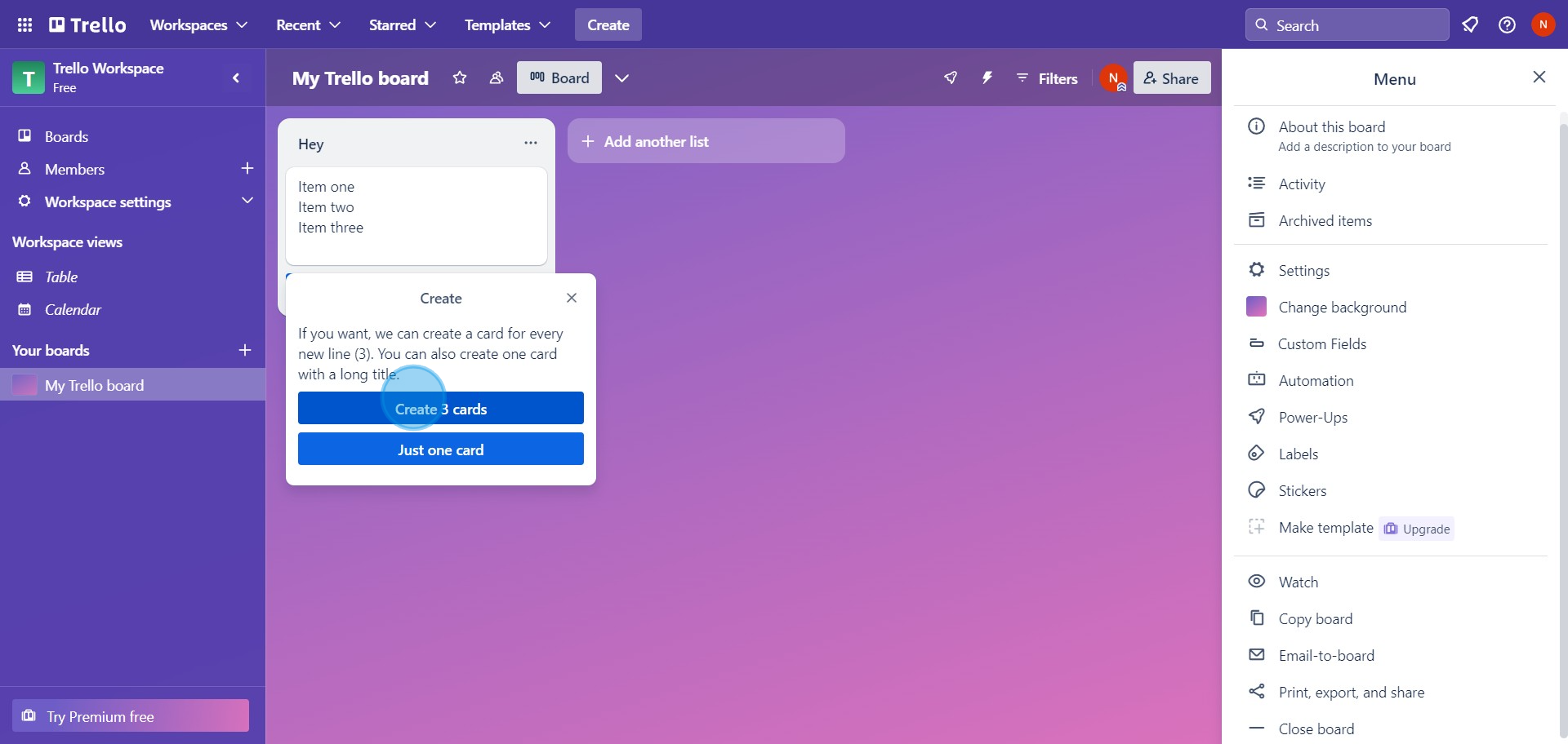 3 Click on "Create 3 cards"