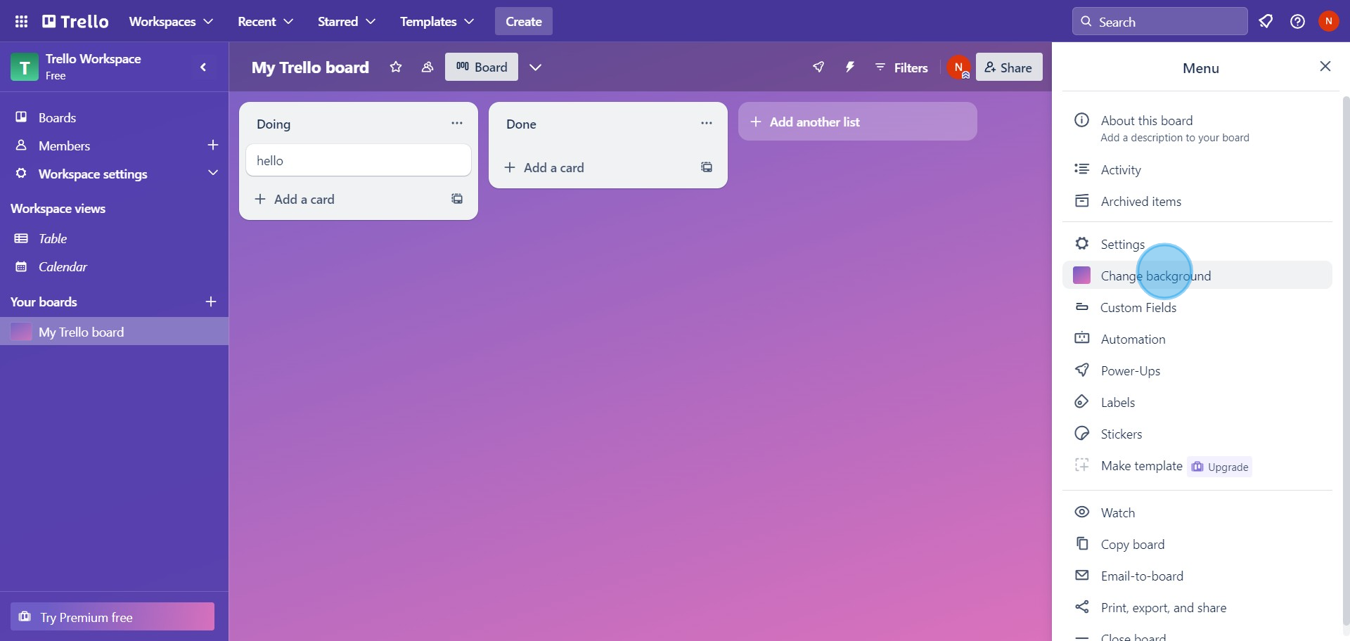 2 Click on " Change background"
