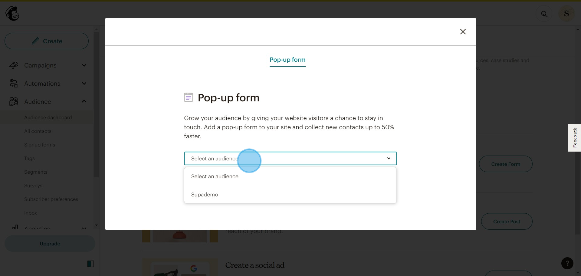4 Click on "Select an audience"