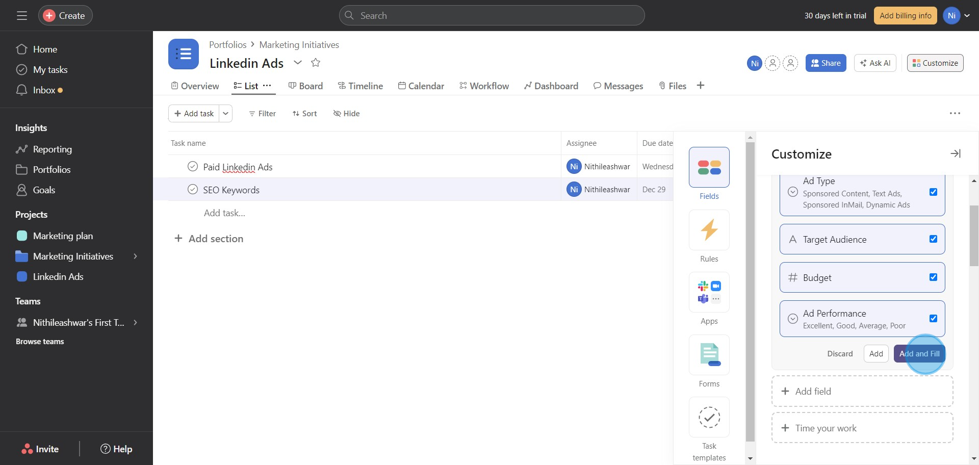 12 Click on "Add and Fill"