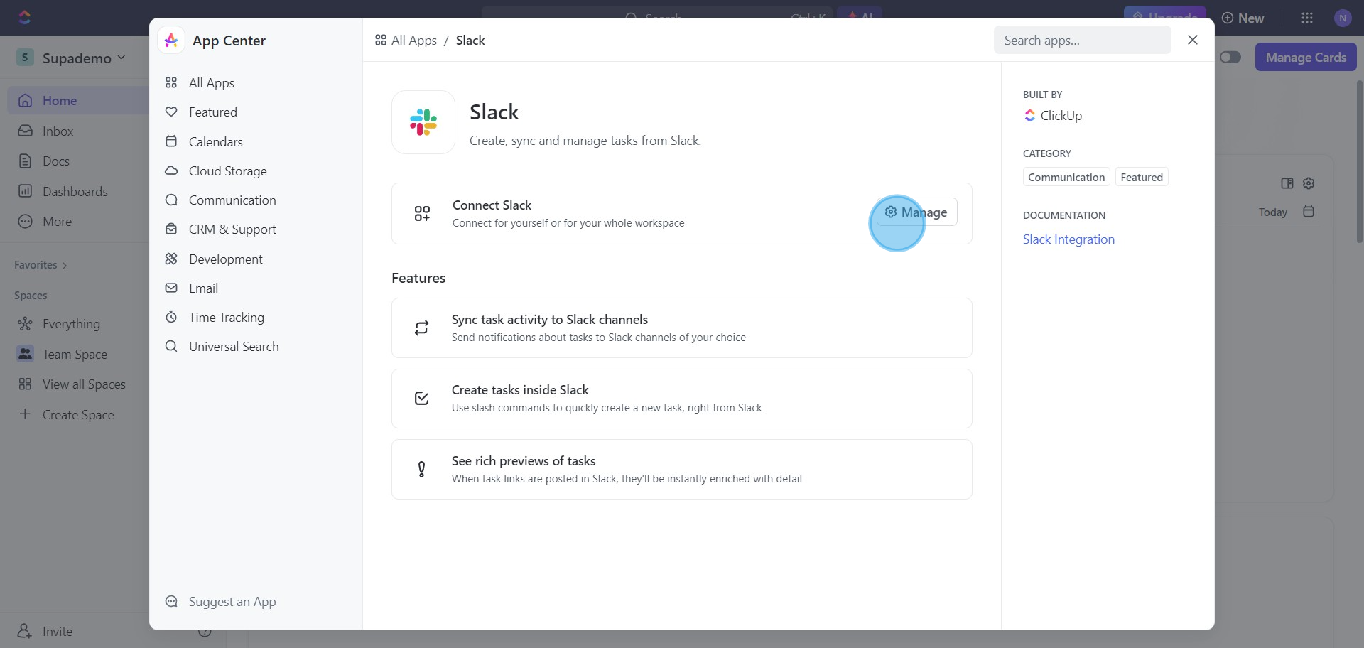 5 Click on "Connect Slack..."