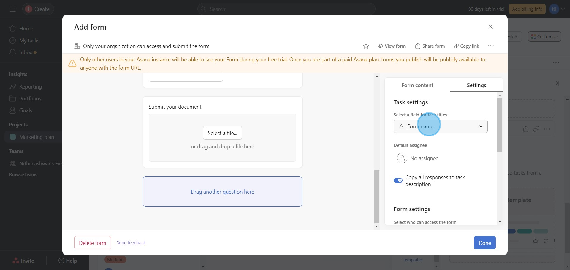 7 Click on "Form name"
