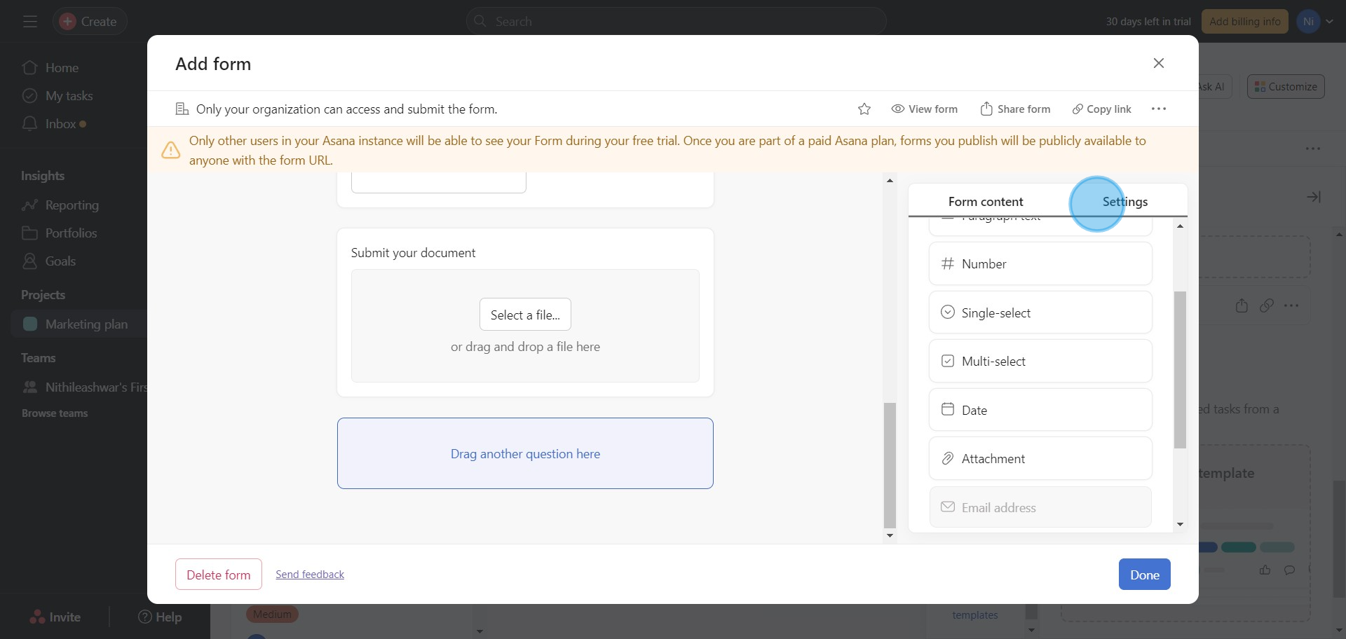 6 Click on "Settings"