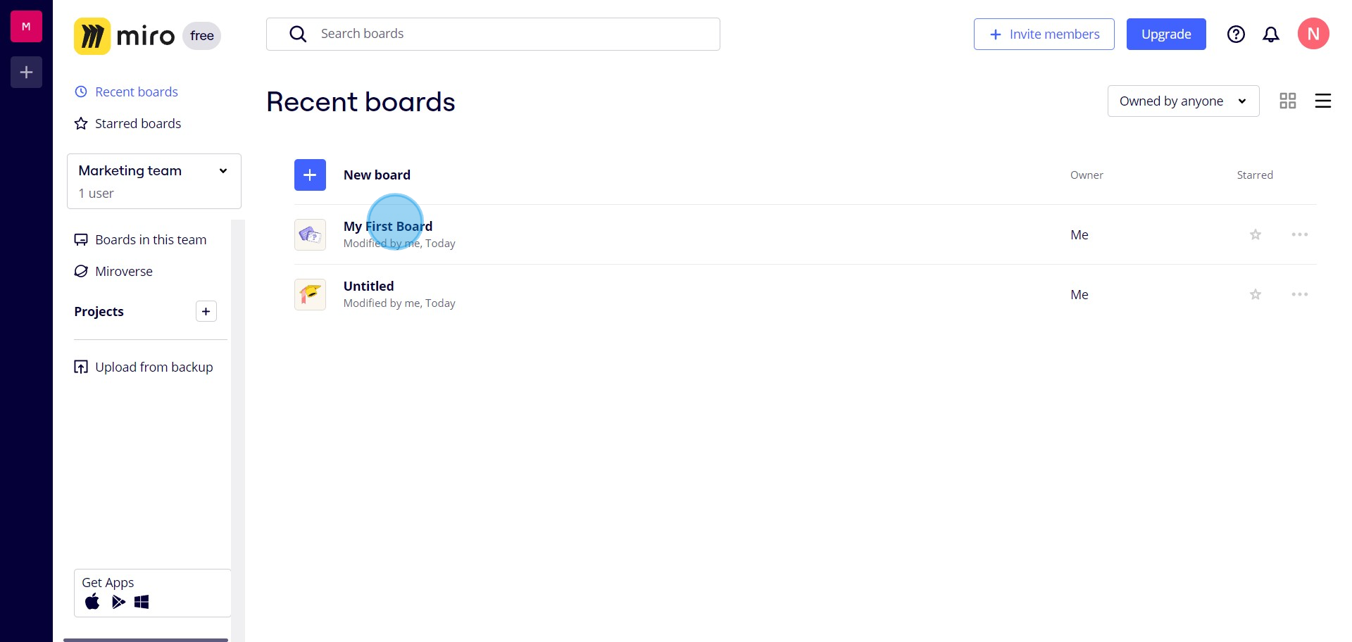 1 Click on "My First Board"