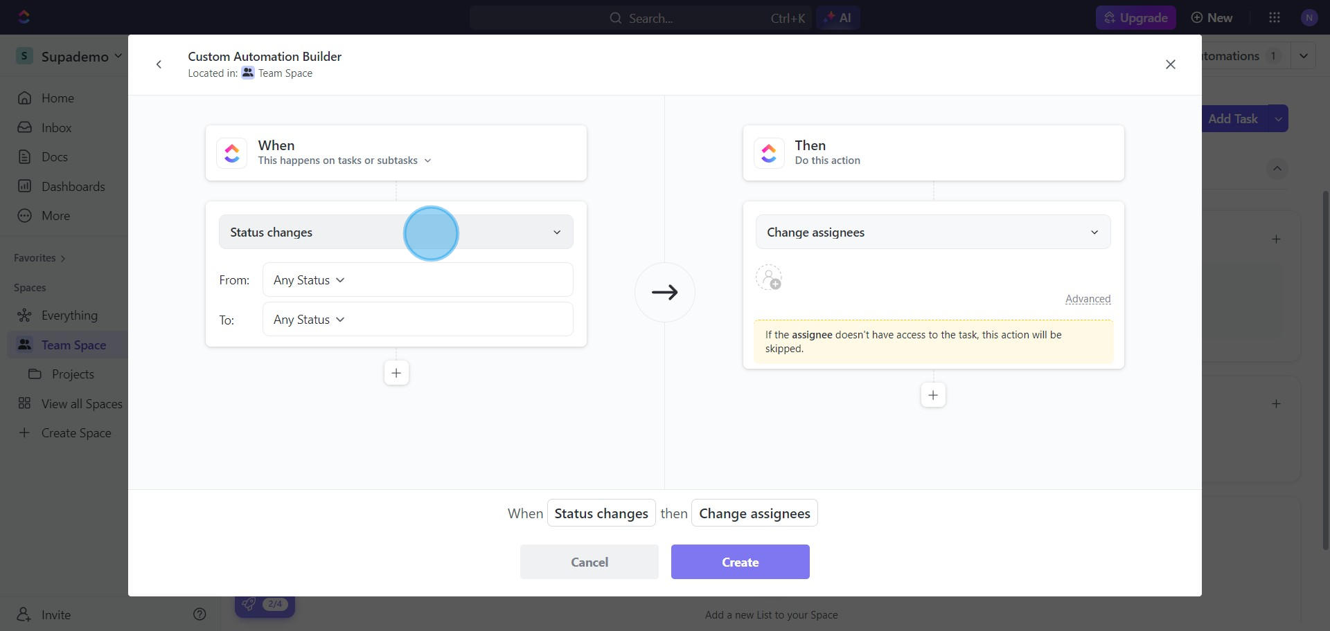 8 Click on "Status changes"