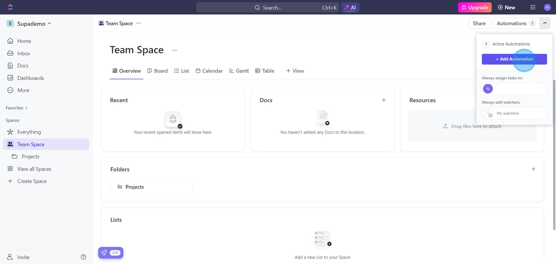 6 Click on "+ Add Automation"