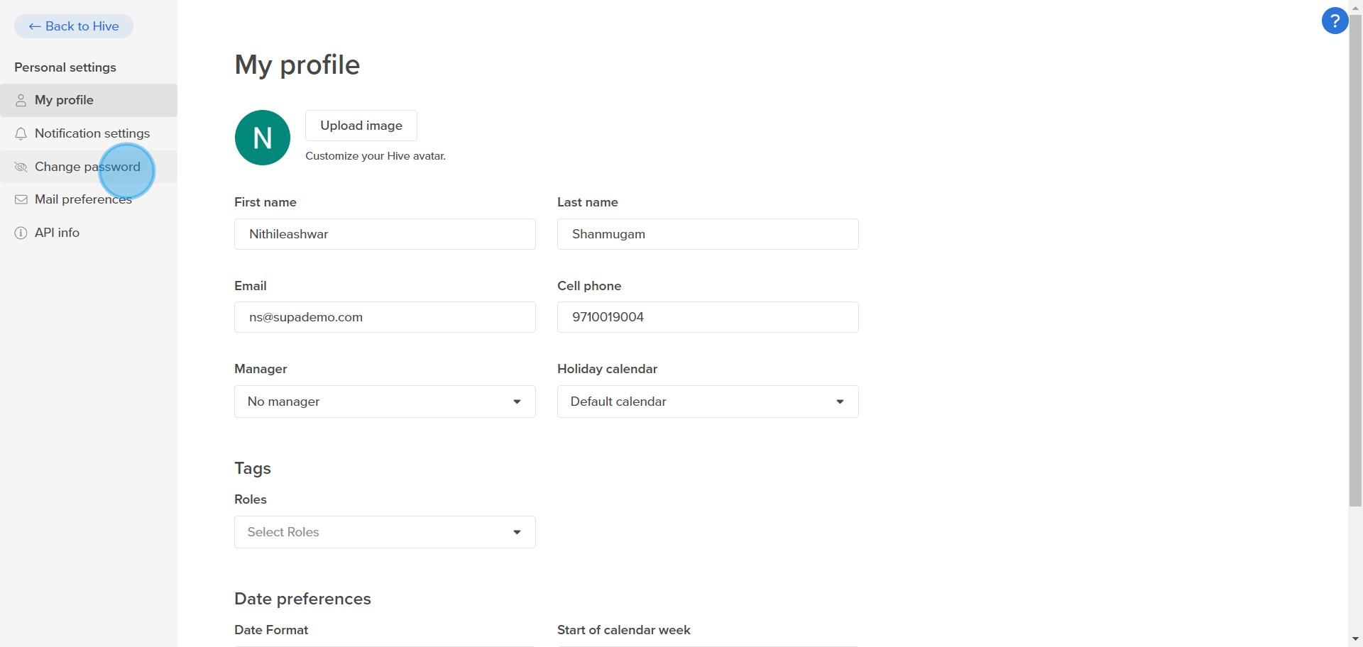 3 Click on "Change password"