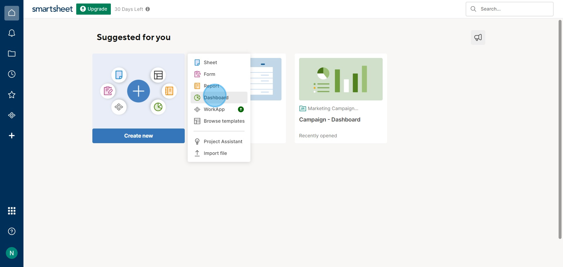 2 Click on "Dashboard"