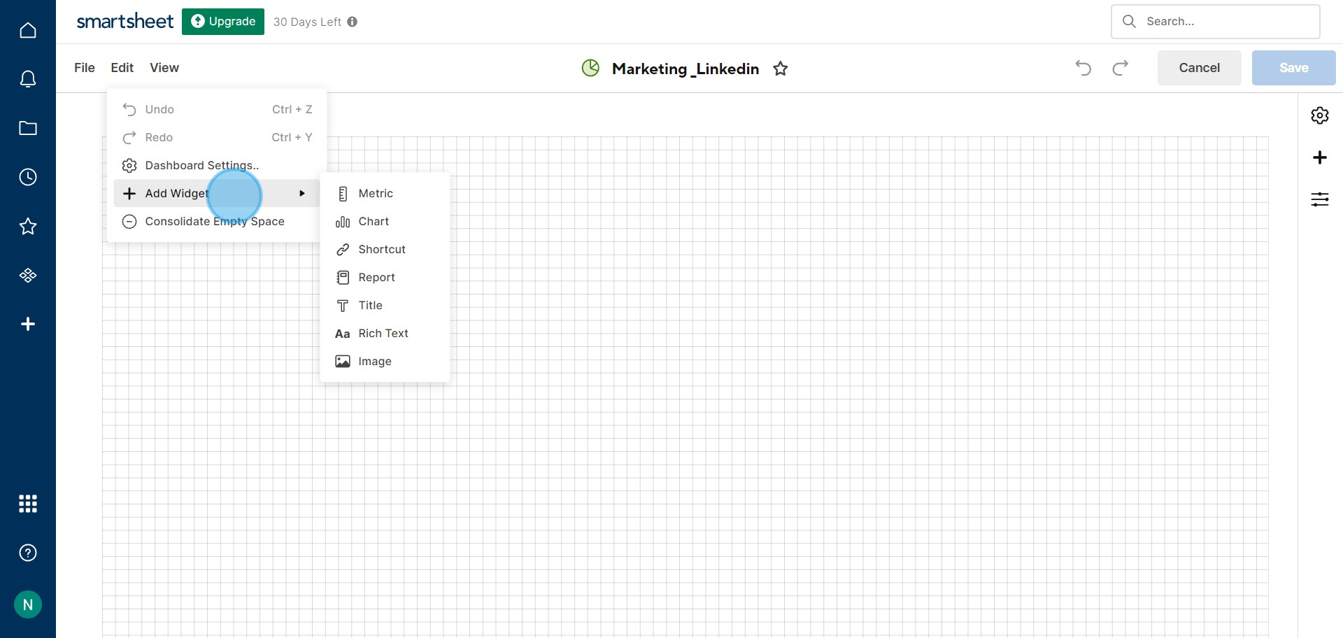 6 Click on "Add Widget"