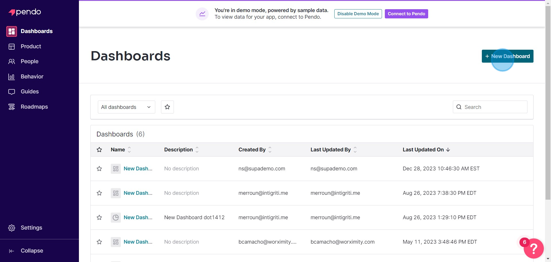 1 Click on "New Dashboard"