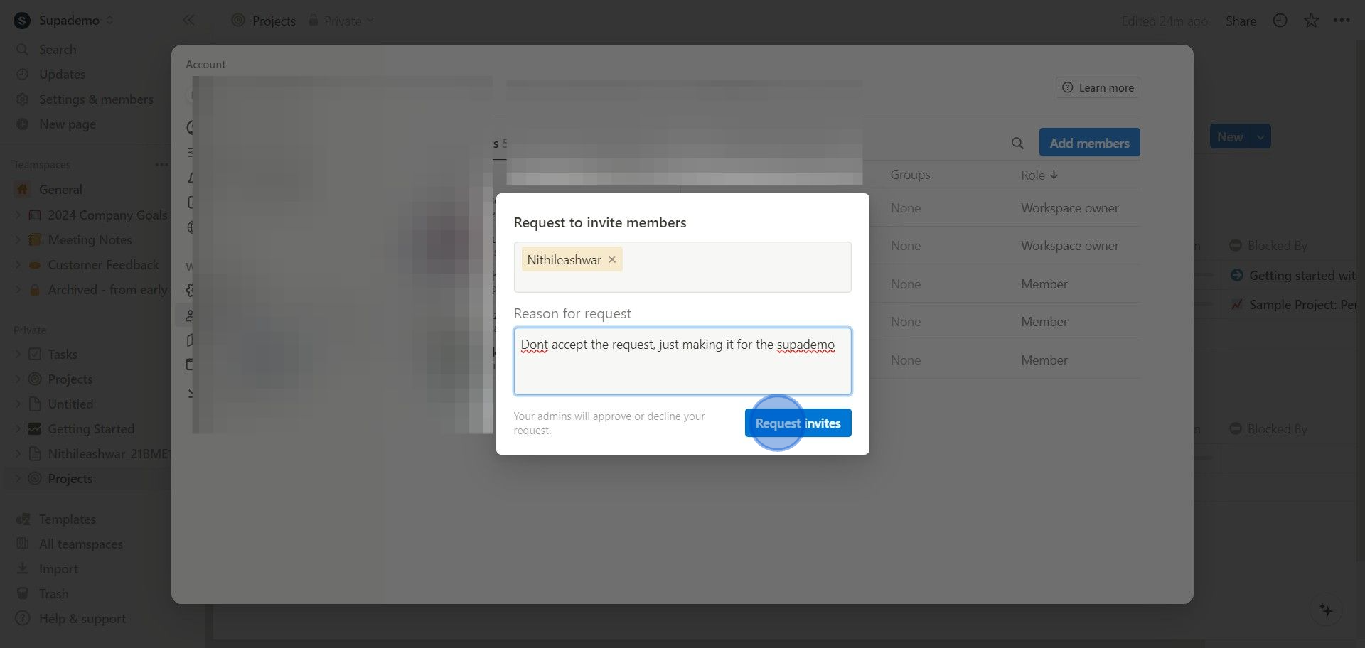 6 Click on "Request invites"