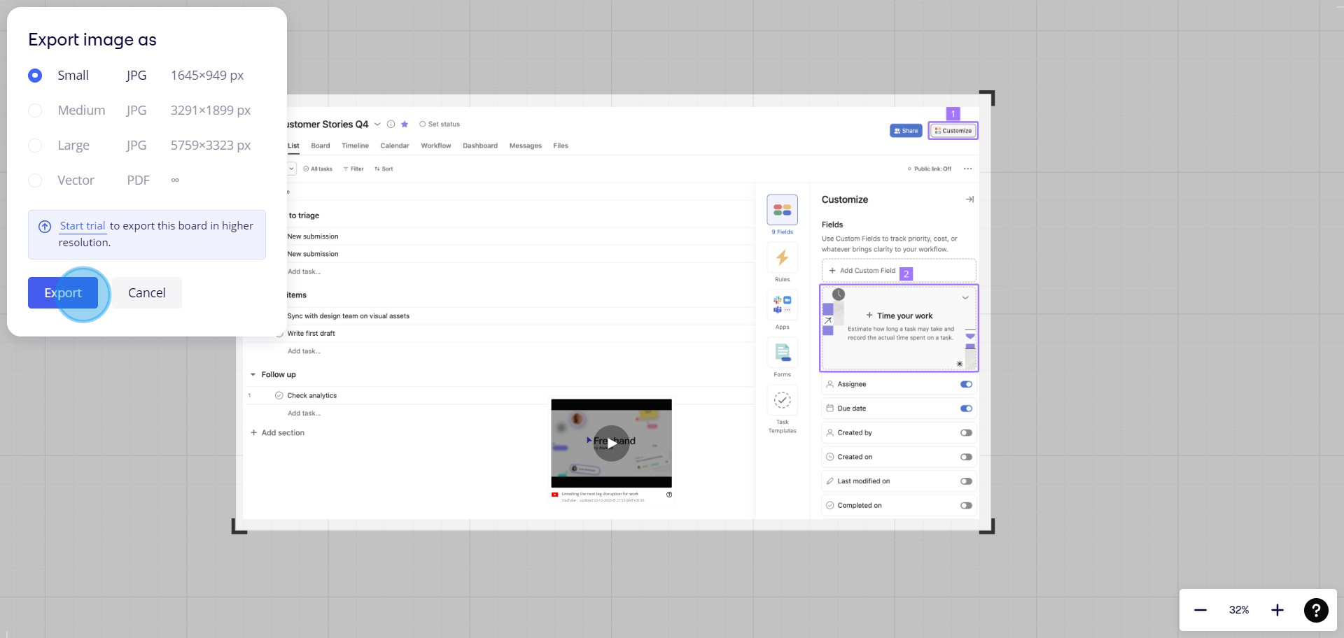 3 Click on "Export"