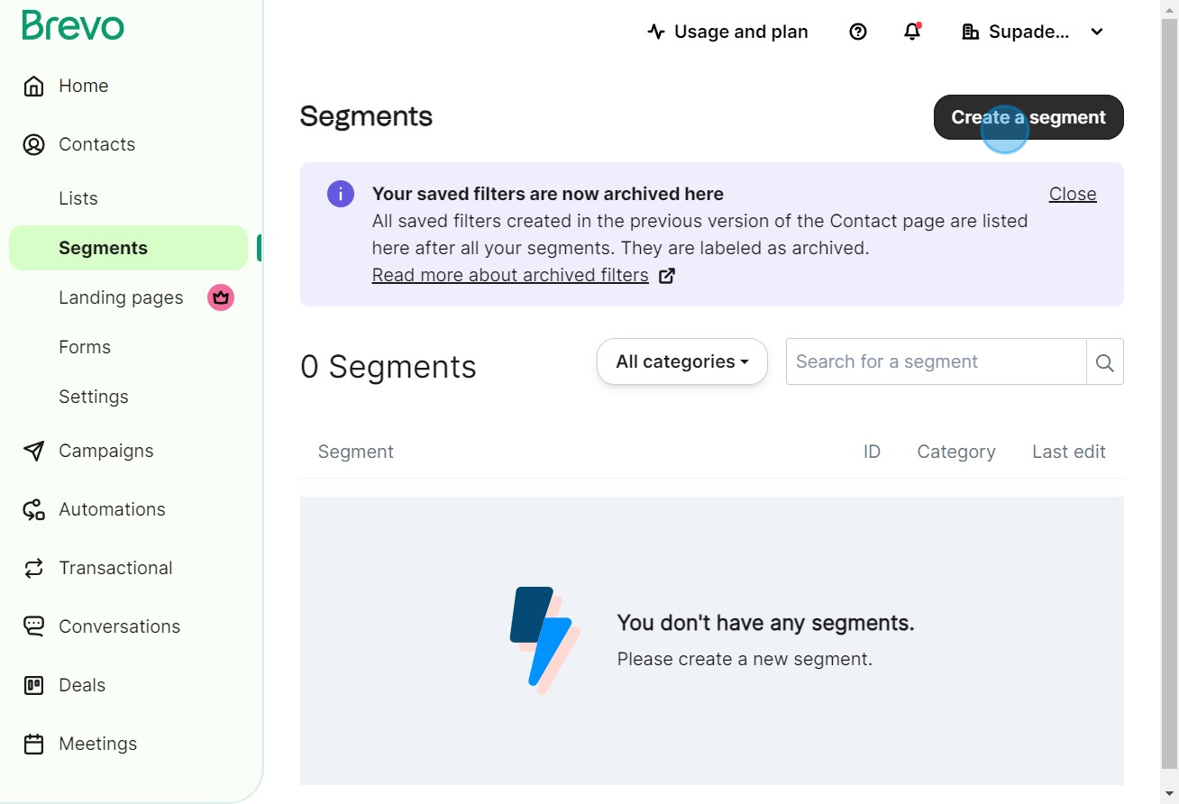 2 Click on "Create a segment"