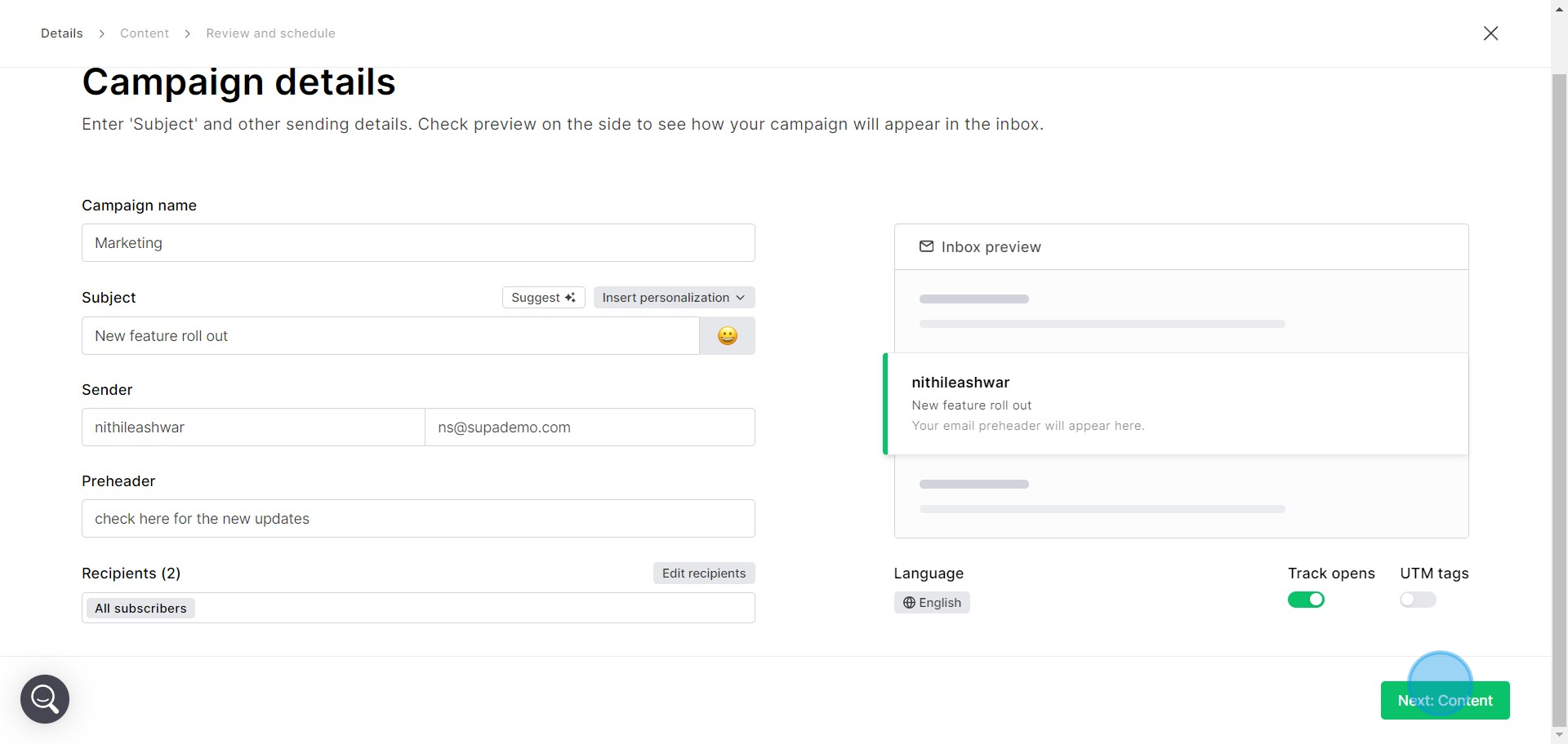 5 Click on "Campaign detail..."