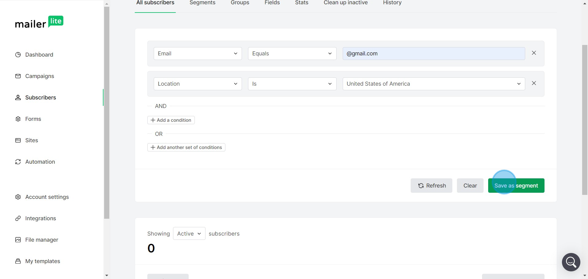 3 Click on "Save as segment"