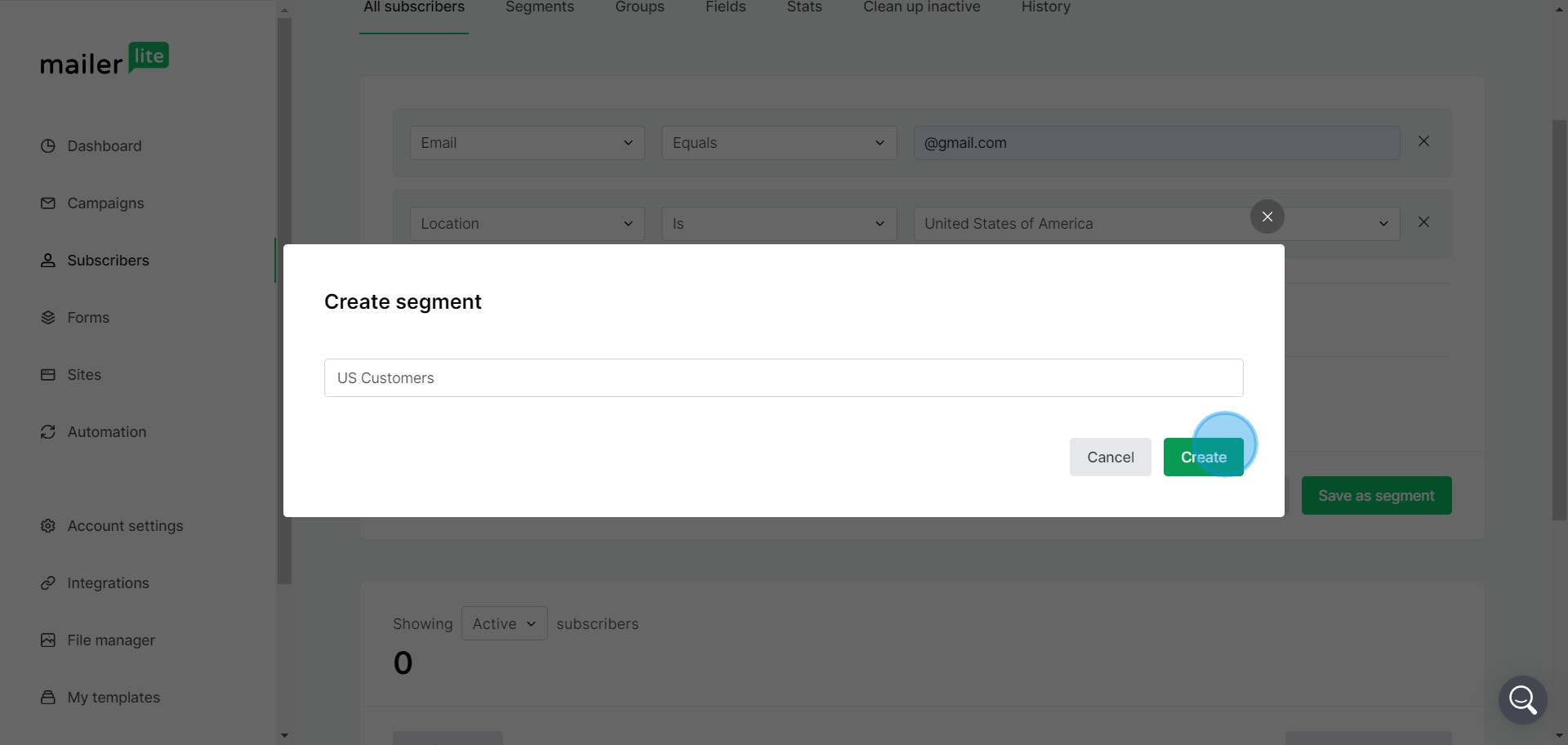 5 Click on "Create"