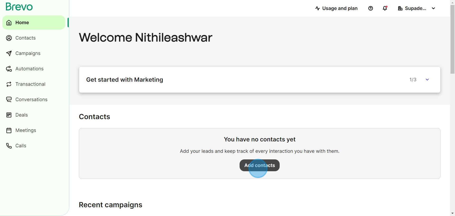 1 Click on "Add contacts"
