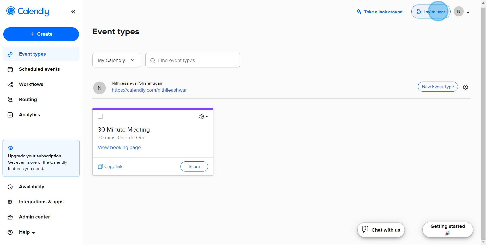 1 Click on "Invite user"