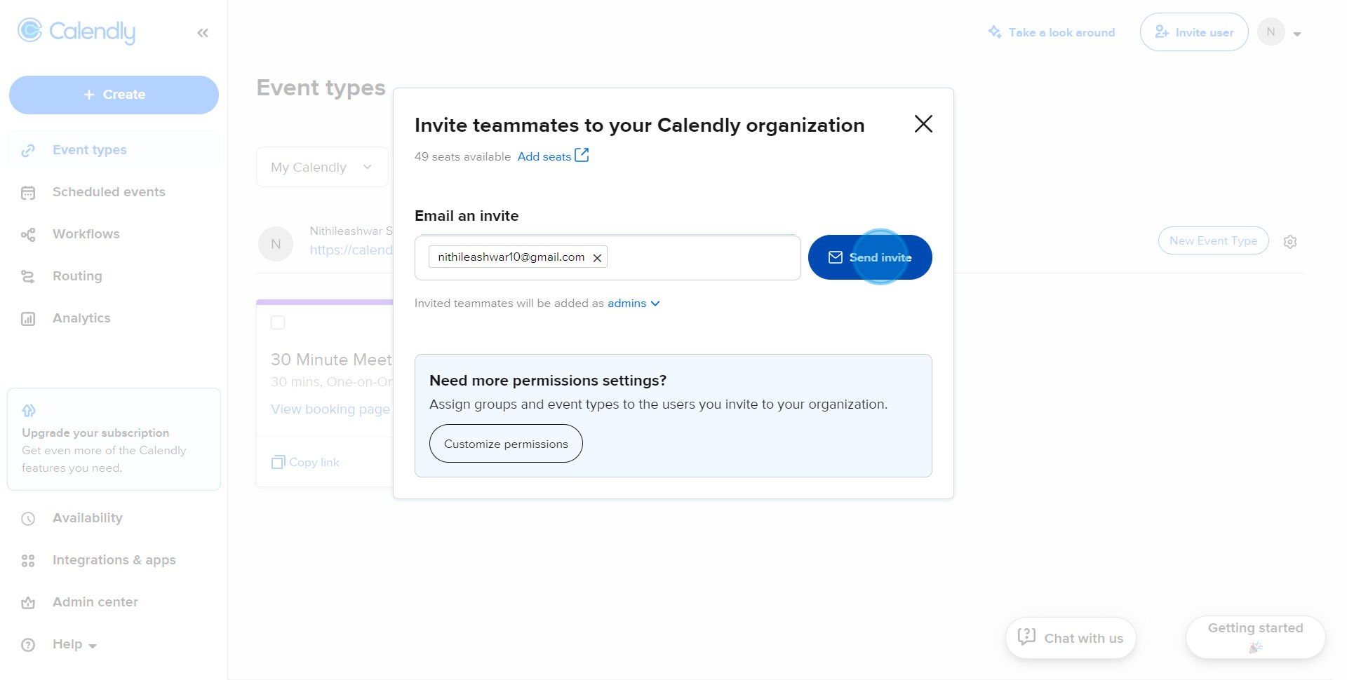3 Click on "Send invite"