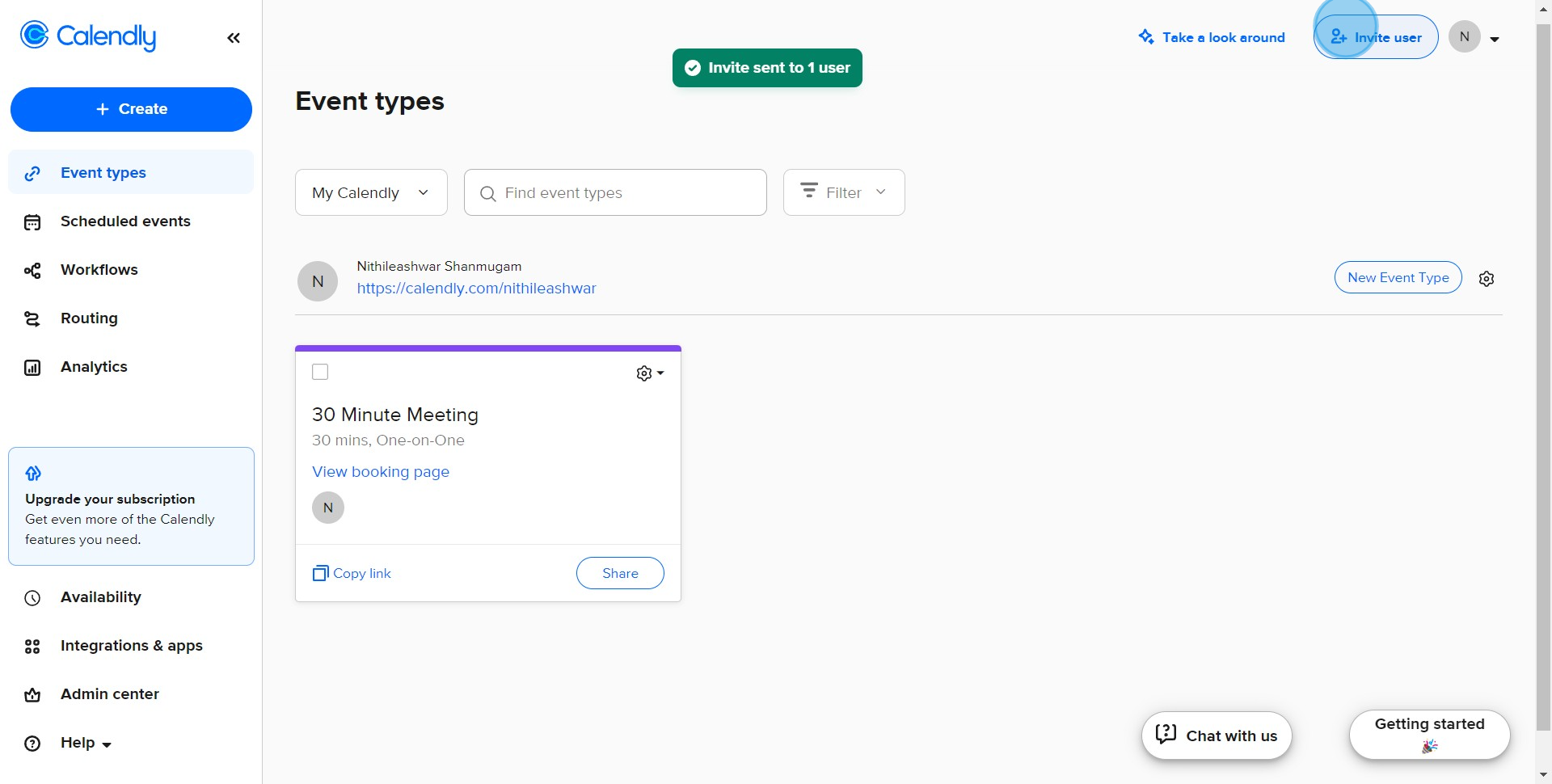 1 Click on "Invite user"
