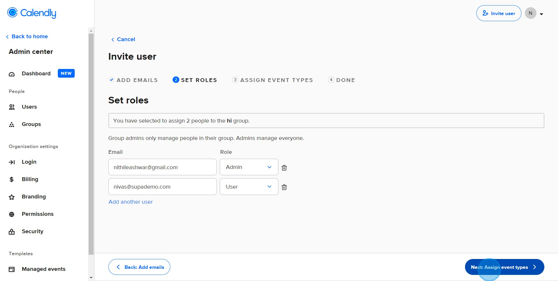 8 Click on "Next: Assign event types"