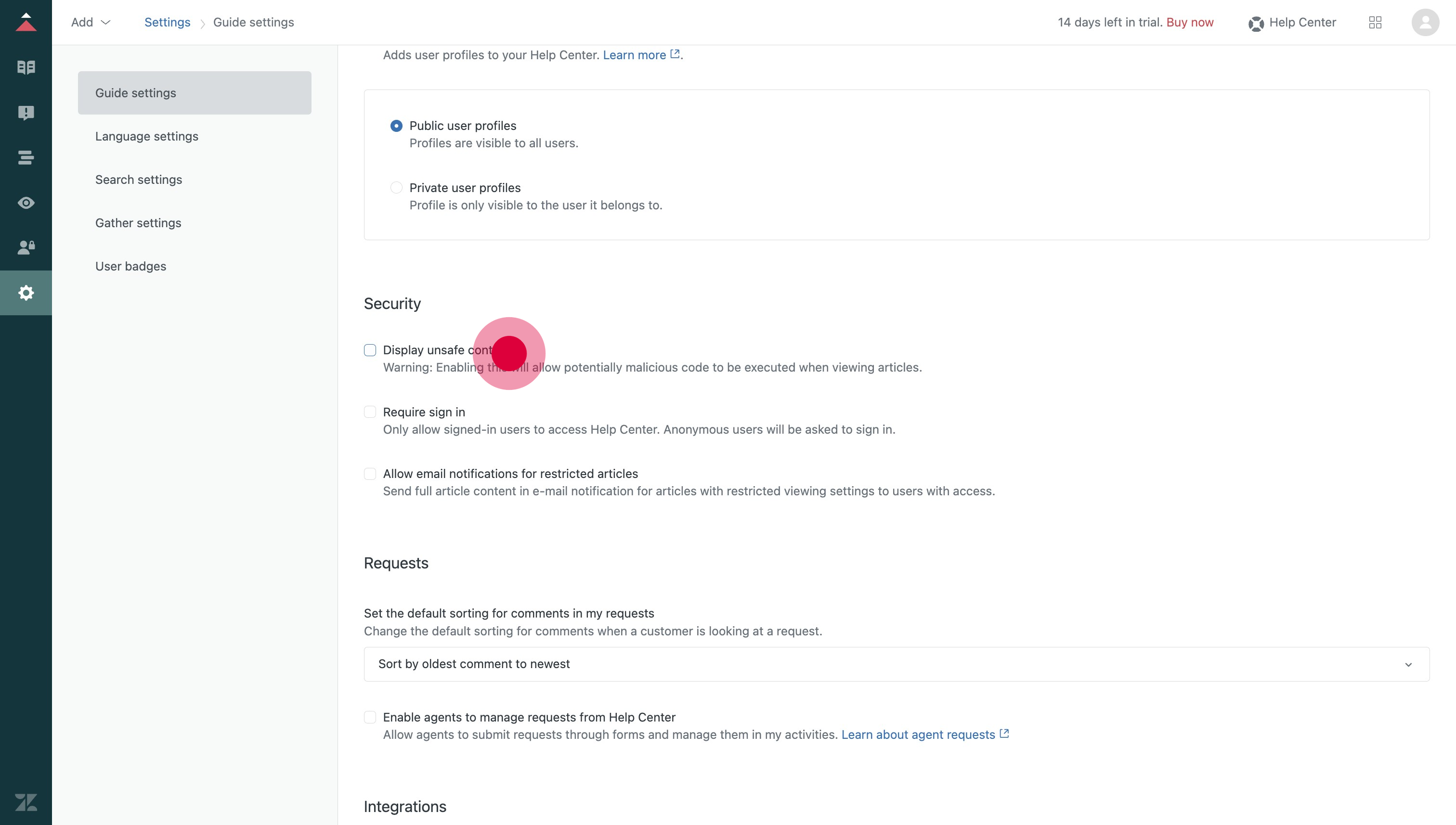 3 Click on "Display unsafe content"