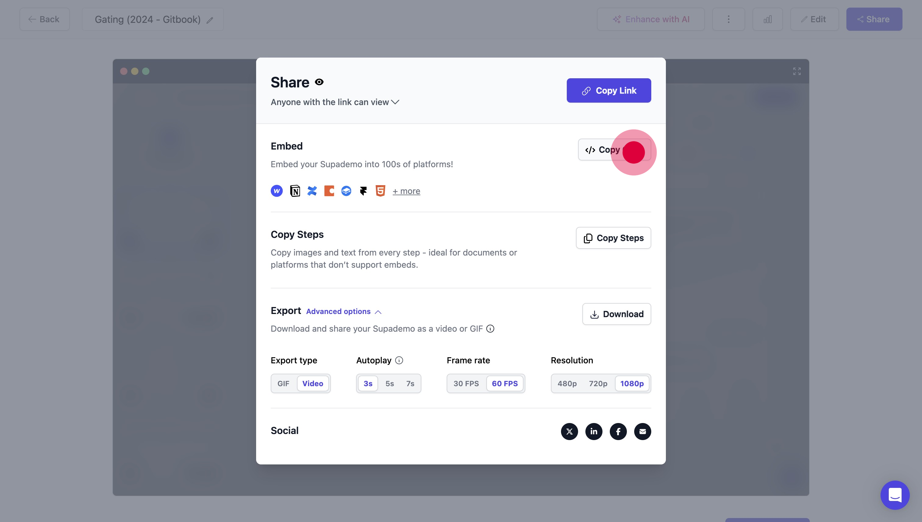8 Click on "Copy Code"