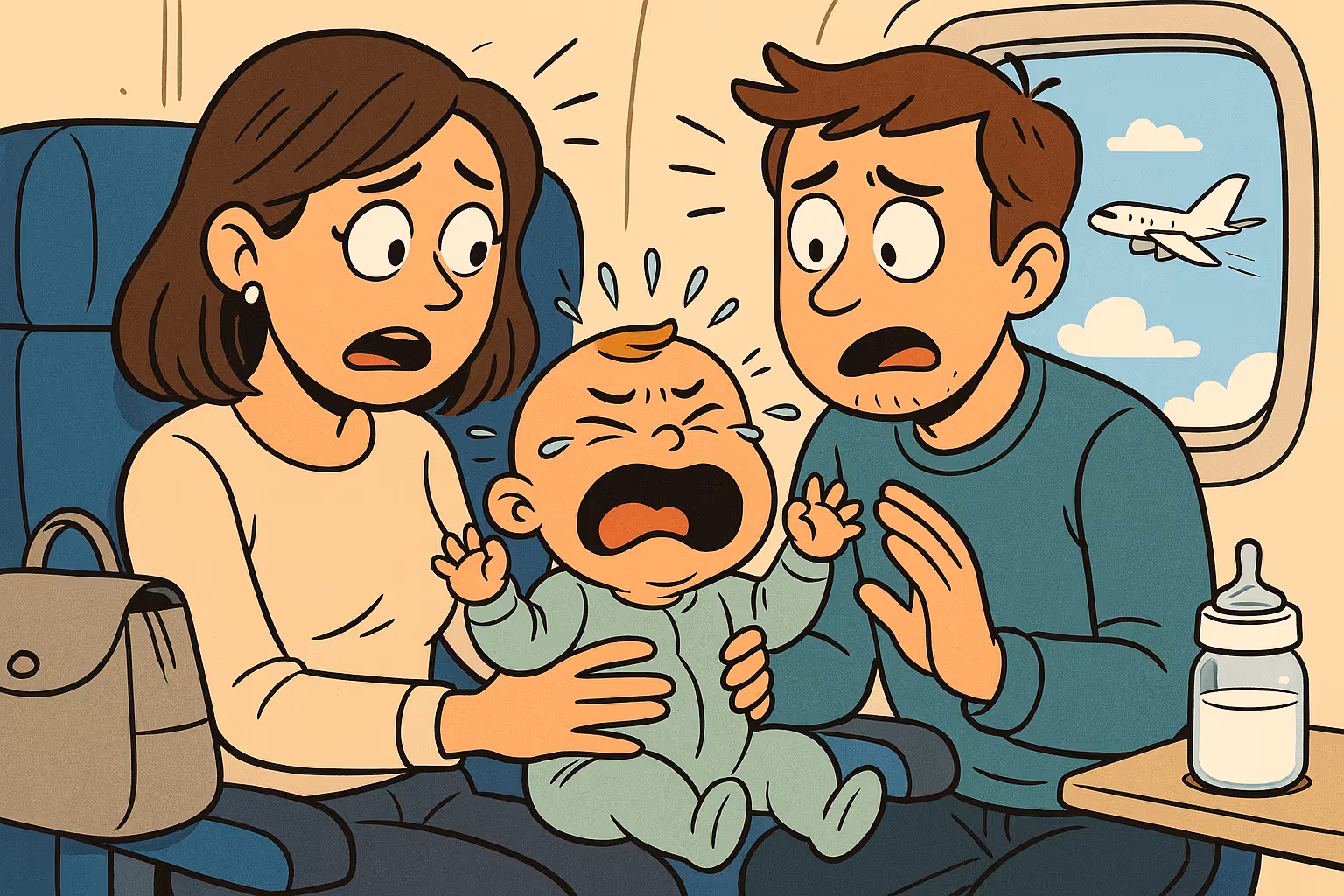 Papa et bébé à bord d’un long-courrier